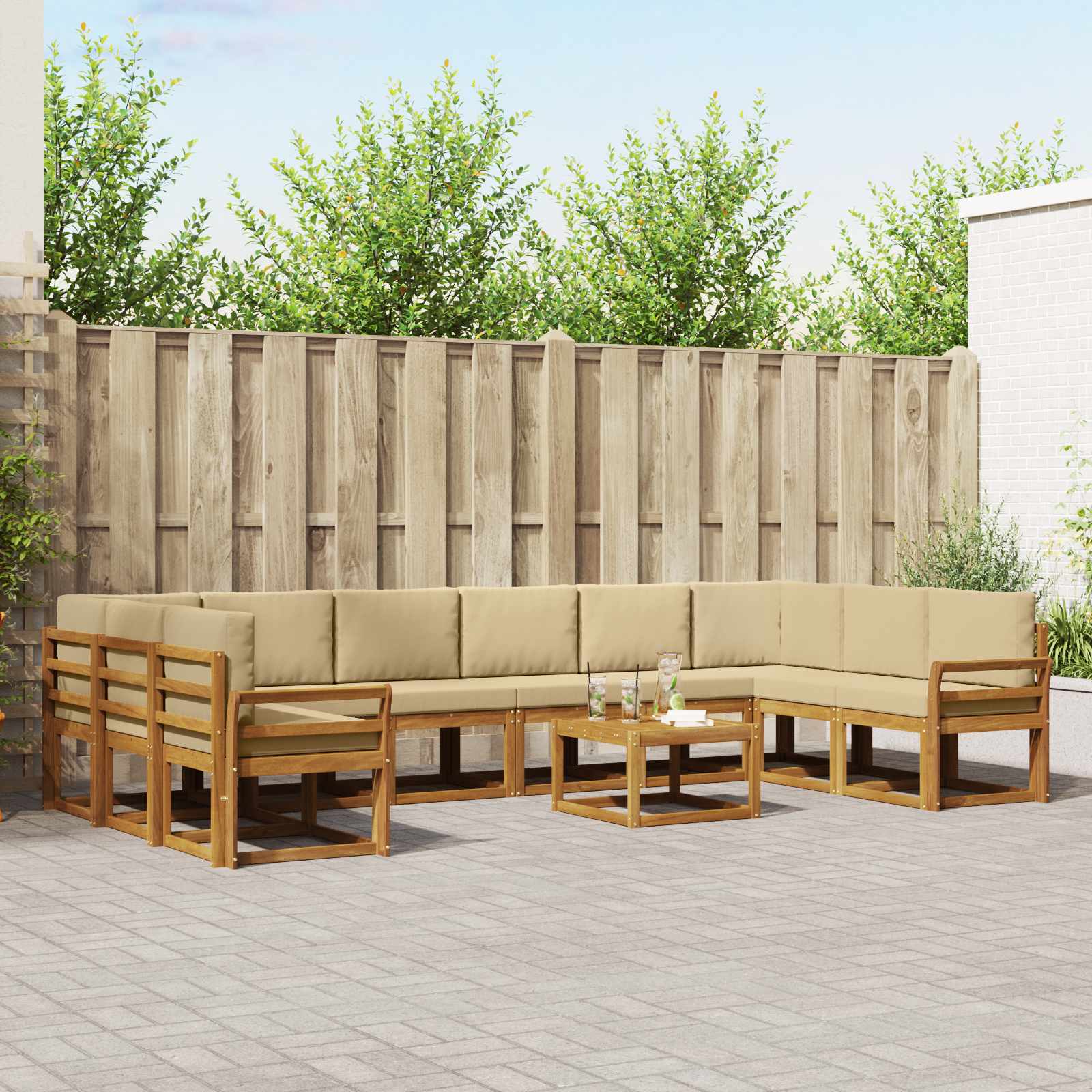 Buiten bankenset met kussen 11 pcs Natuurlijk en Beige – afbeelding 1