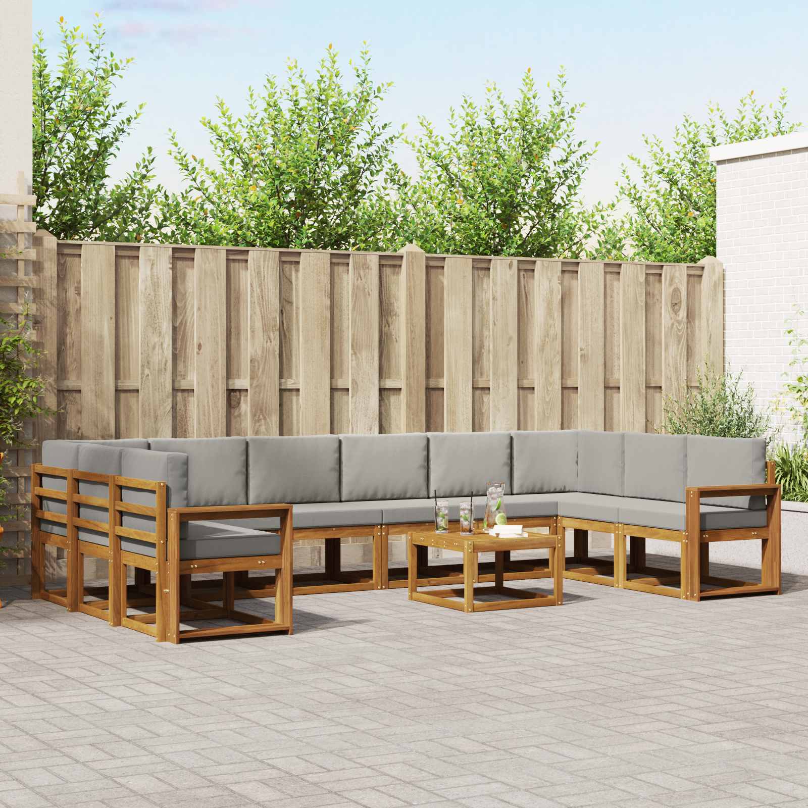 Buiten bankenset met kussen 11 pcs Natuurlijk en Lichtgrijs – afbeelding 1