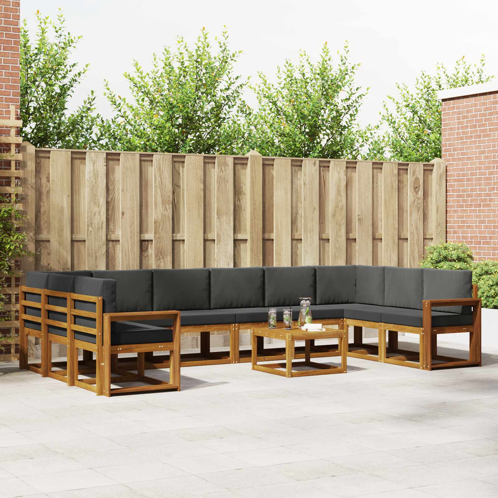 Buiten bankenset met kussen 11 pcs Natuurlijk en Antraciet