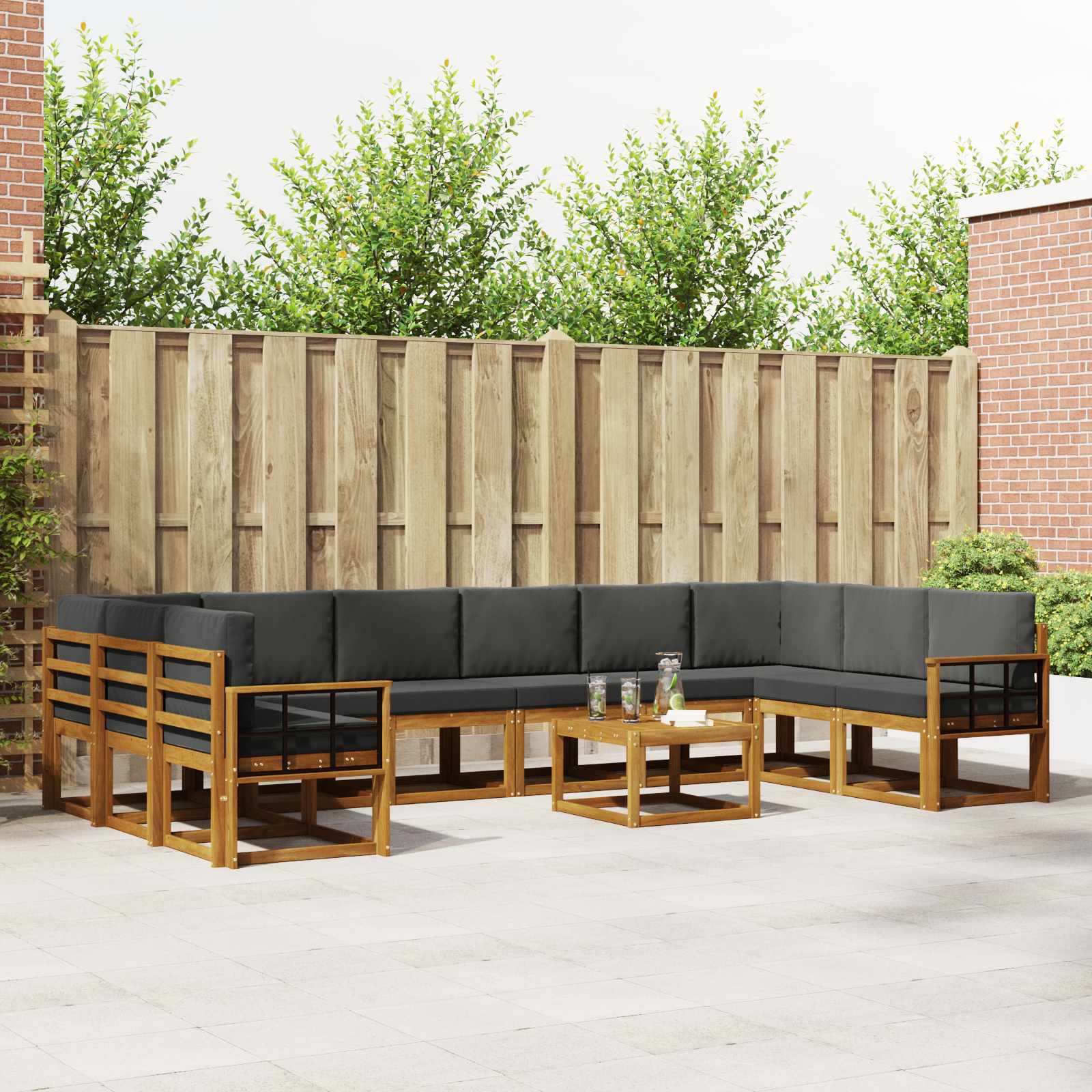 Buiten bankenset met kussen 11 pcs Natuurlijk en Antraciet – afbeelding 1