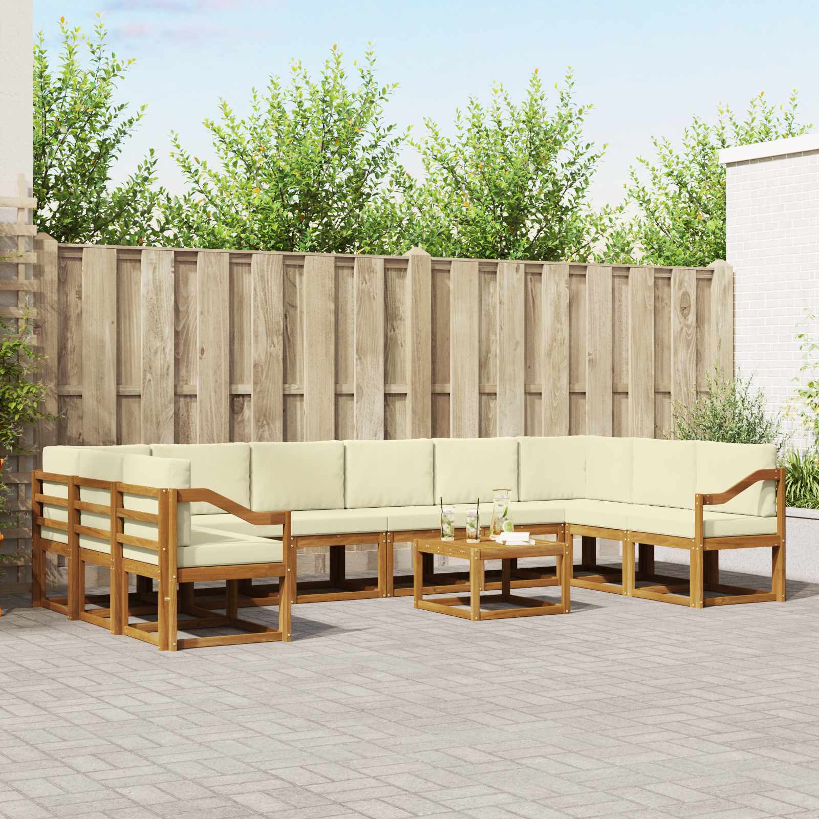Buiten bankenset met kussen 11 pcs Natuurlijk en Crème