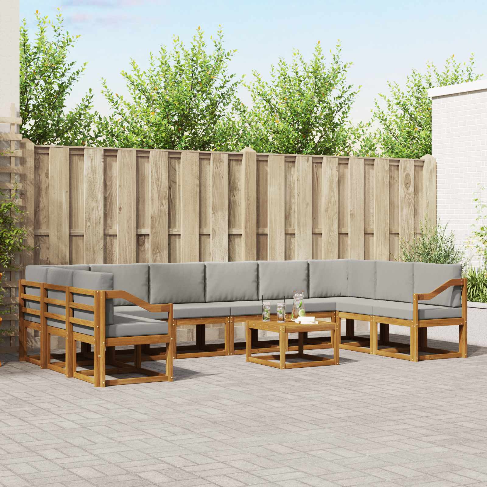 Buiten bankenset met kussen 11 pcs Natuurlijk en Lichtgrijs – afbeelding 1