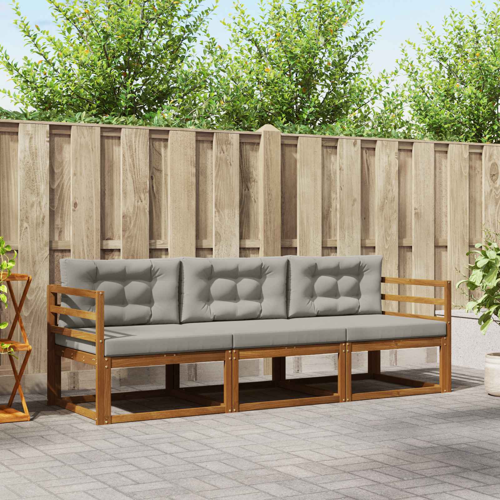 Buiten bankenset met kussen 3 pcs Natuurlijk en Lichtgrijs