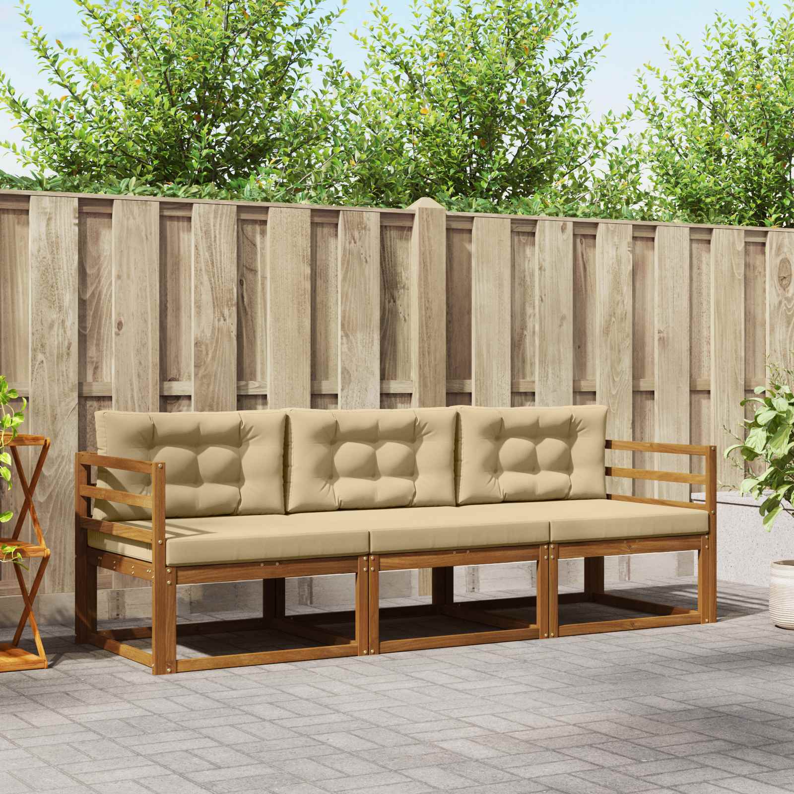 Buiten bankenset met kussen 3 pcs Natuurlijk en Beige – afbeelding 1