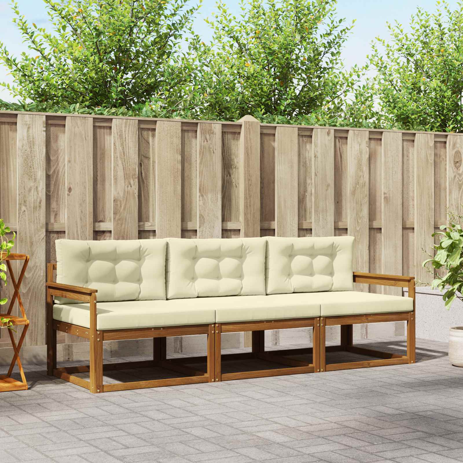 Buiten bankenset met kussen 3 pcs Natuurlijk en Crème – afbeelding 1