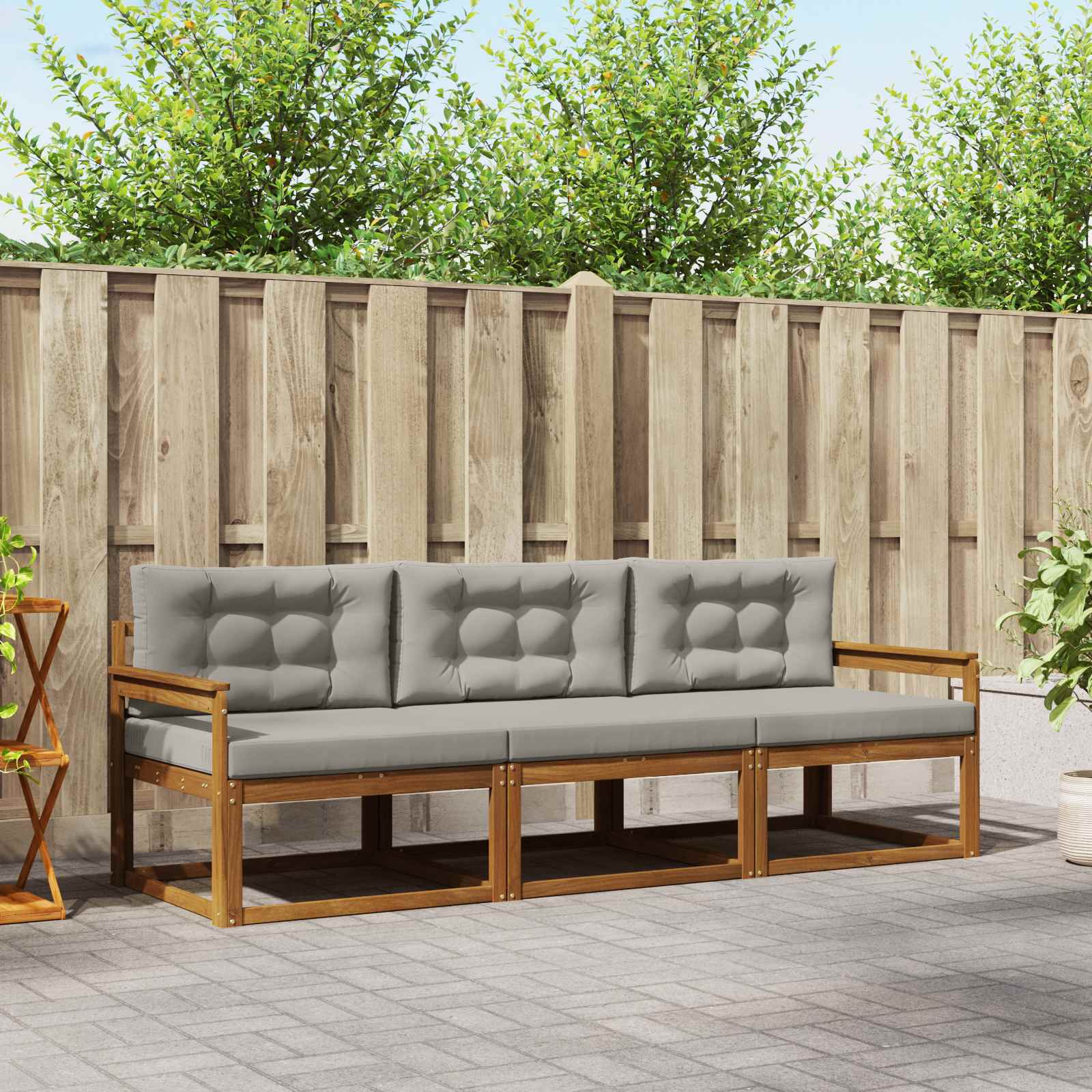 Buiten bankenset met kussen 3 pcs Natuurlijk en Lichtgrijs – afbeelding 1