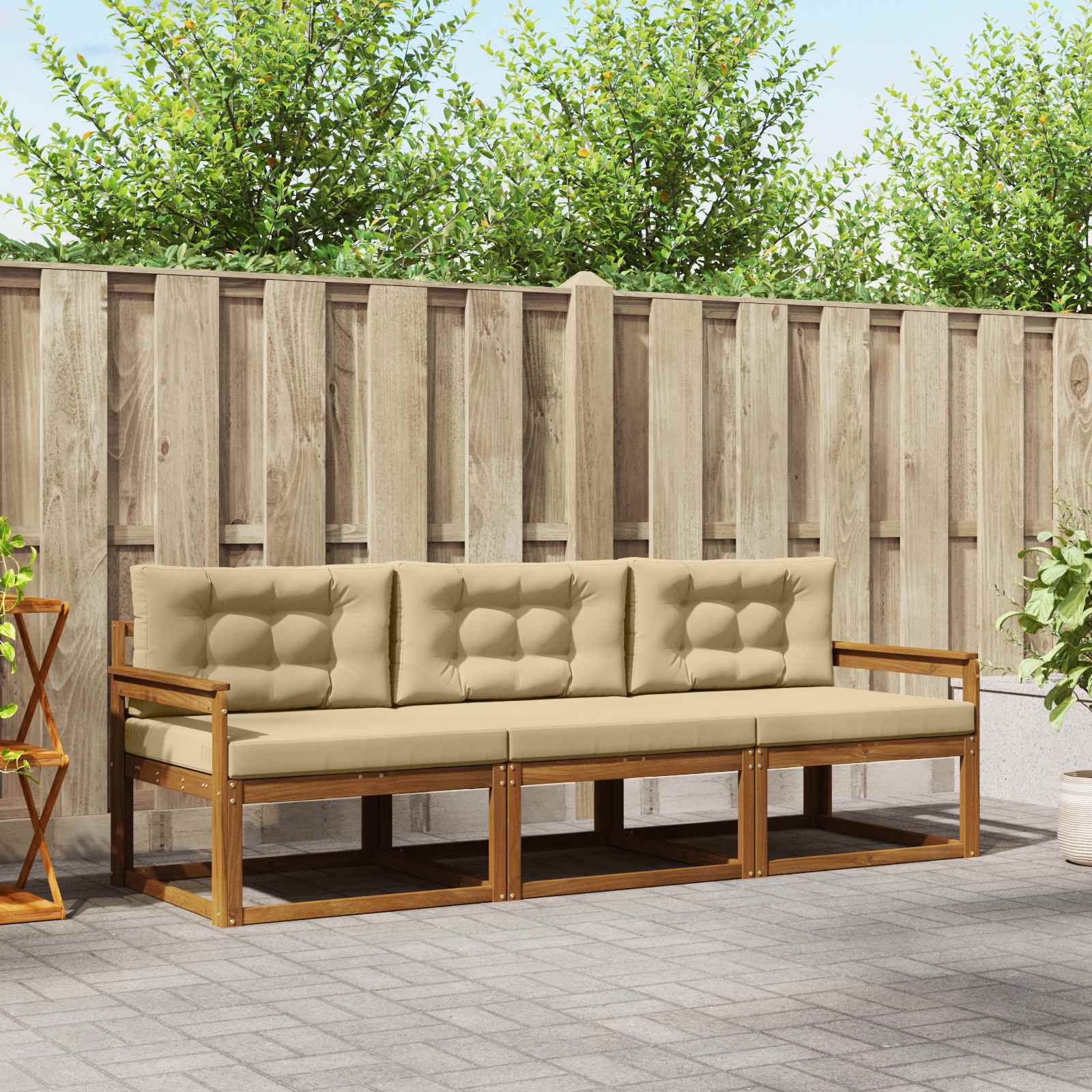 Buiten bankenset met kussen 3 pcs Natuurlijk en Beige