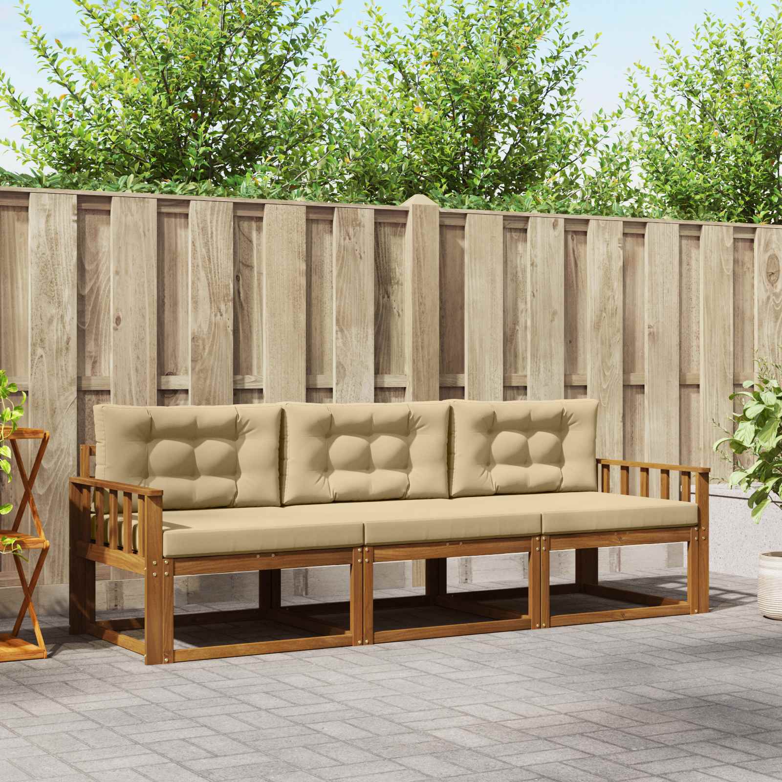 Buiten bankenset met kussen 3 pcs Natuurlijk en Beige