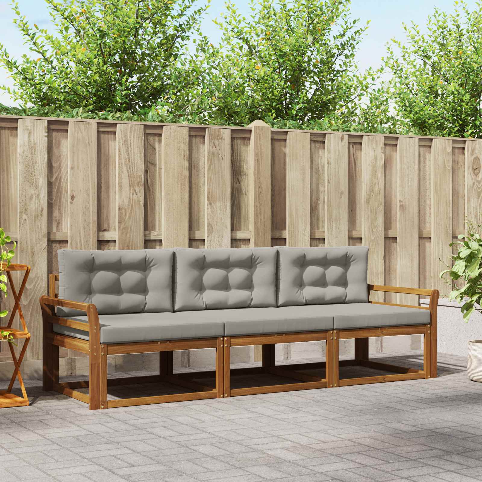 Buiten bankenset met kussen 3 pcs Natuurlijk en Lichtgrijs
