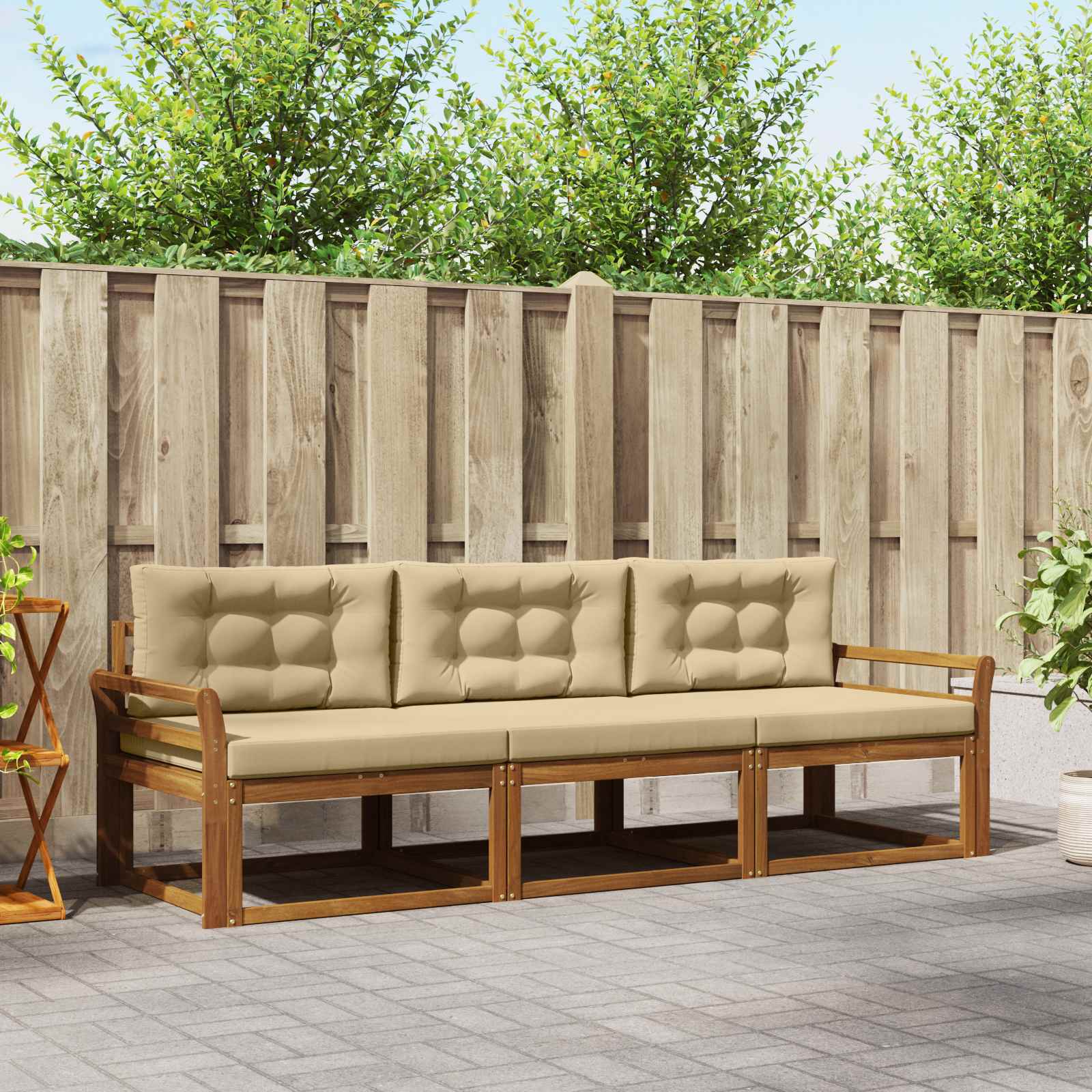 Buiten bankenset met kussen 3 pcs Natuurlijk en Beige – afbeelding 1