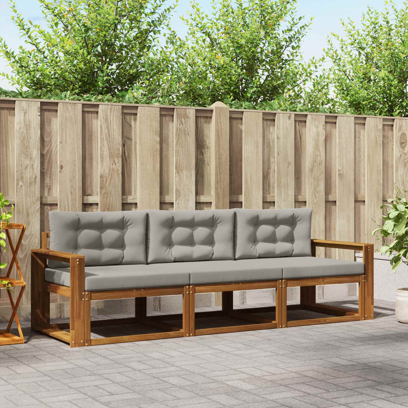 Buiten bankenset met kussen 3 pcs Natuurlijk en Lichtgrijs