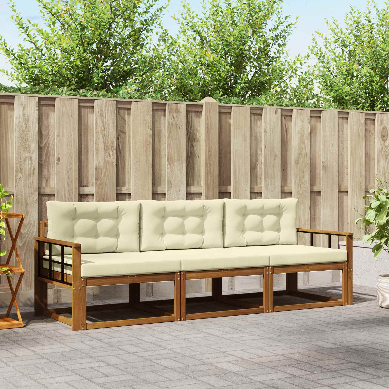 Buiten bankenset met kussen 3 pcs Natuurlijk en Crème – afbeelding 1