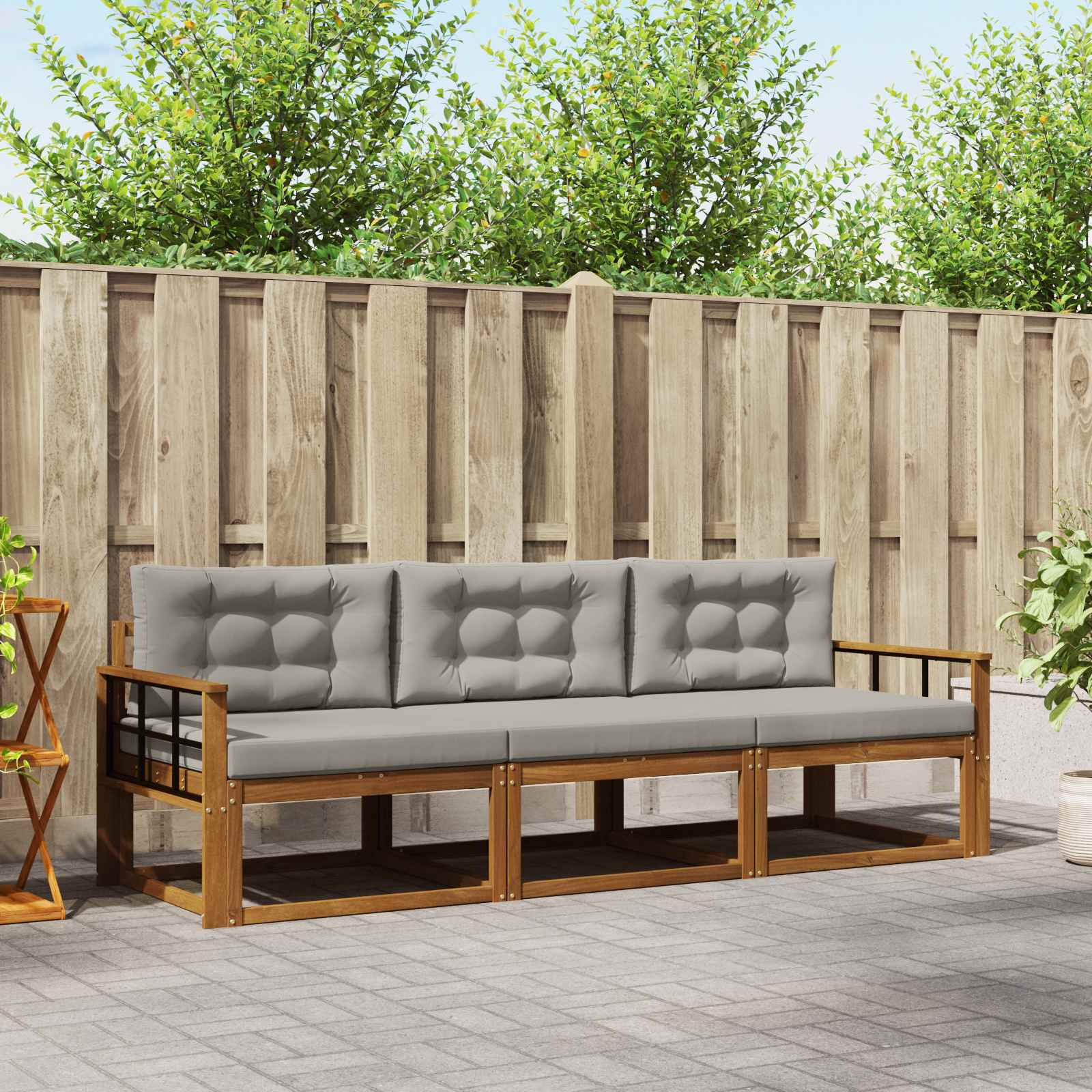 Buiten bankenset met kussen 3 pcs Natuurlijk en Lichtgrijs