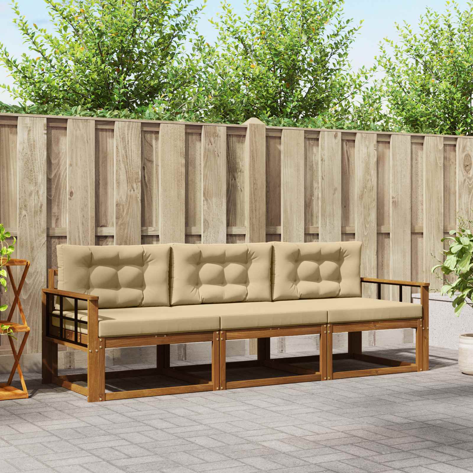 Buiten bankenset met kussen 3 pcs Natuurlijk en Beige