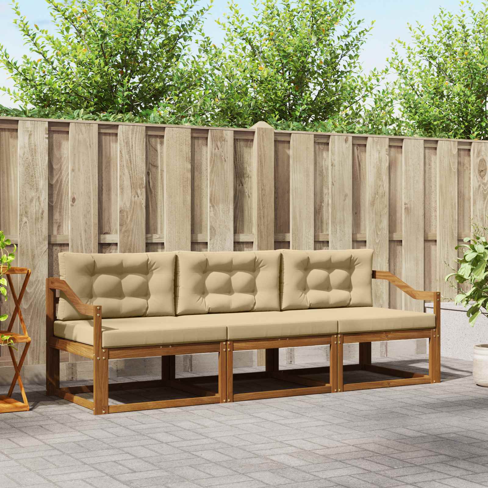 Buiten bankenset met kussen 3 pcs Natuurlijk en Beige