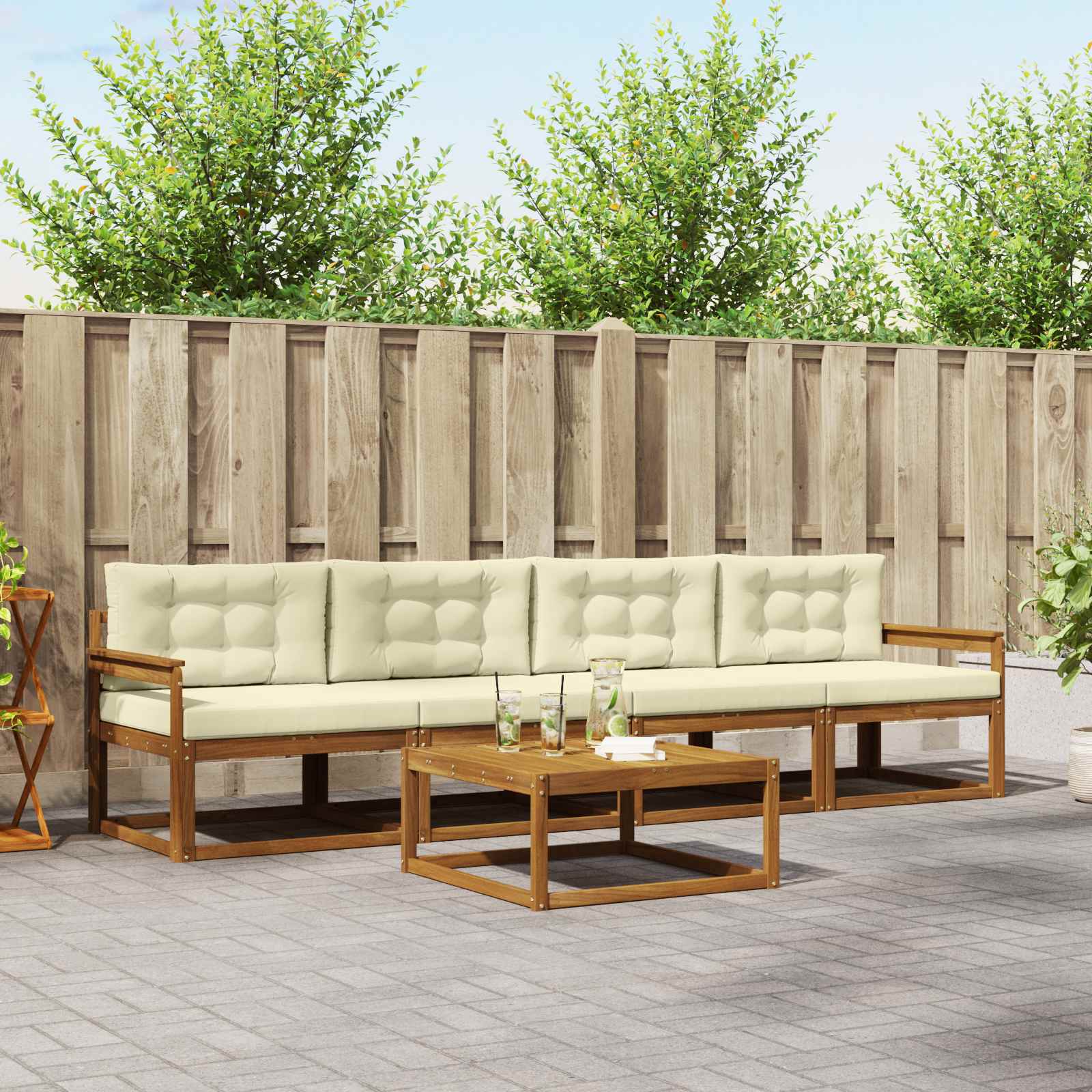 Buiten bankenset met kussen 5 pcs Natuurlijk en Crème