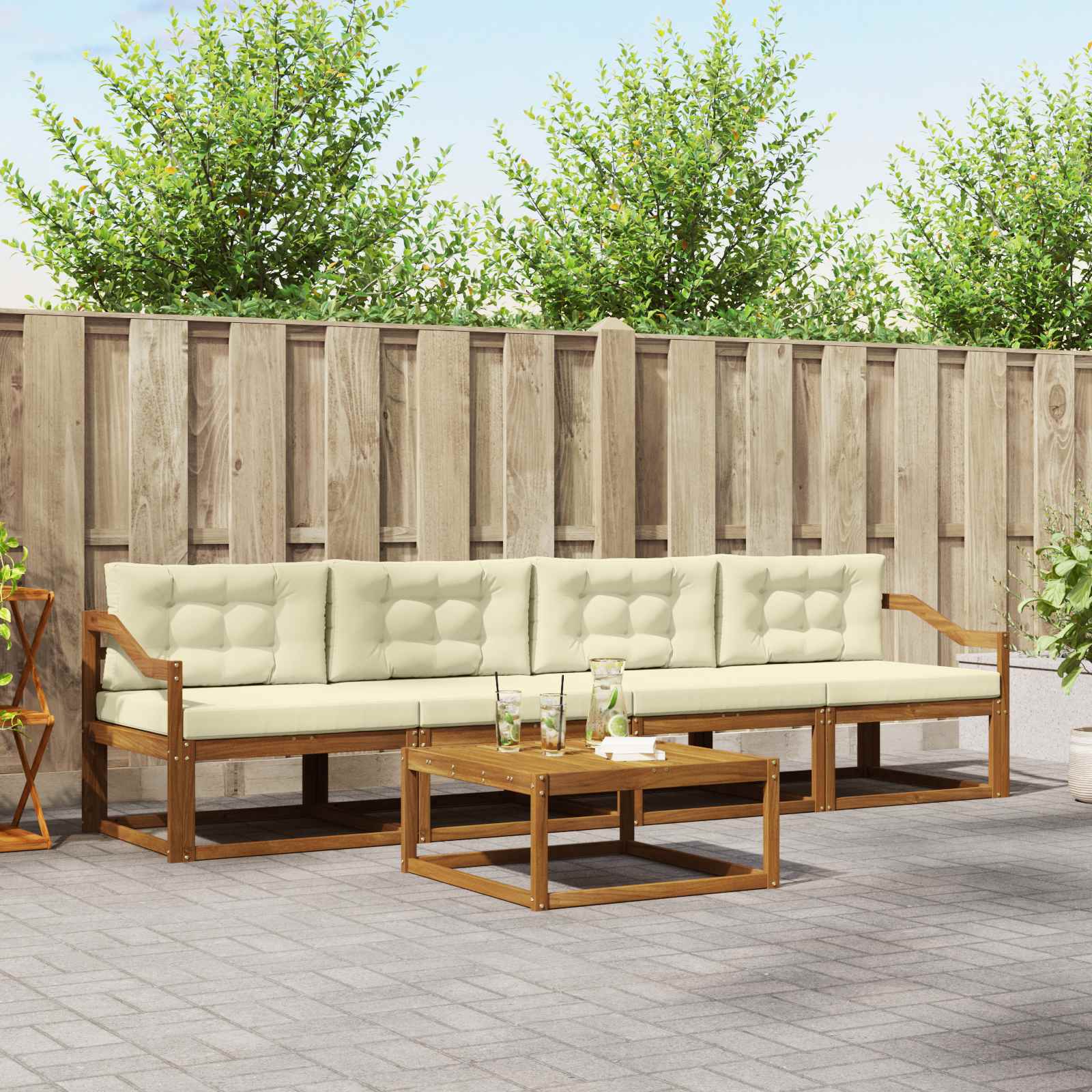 Buiten bankenset met kussen 5 pcs Natuurlijk en Crème