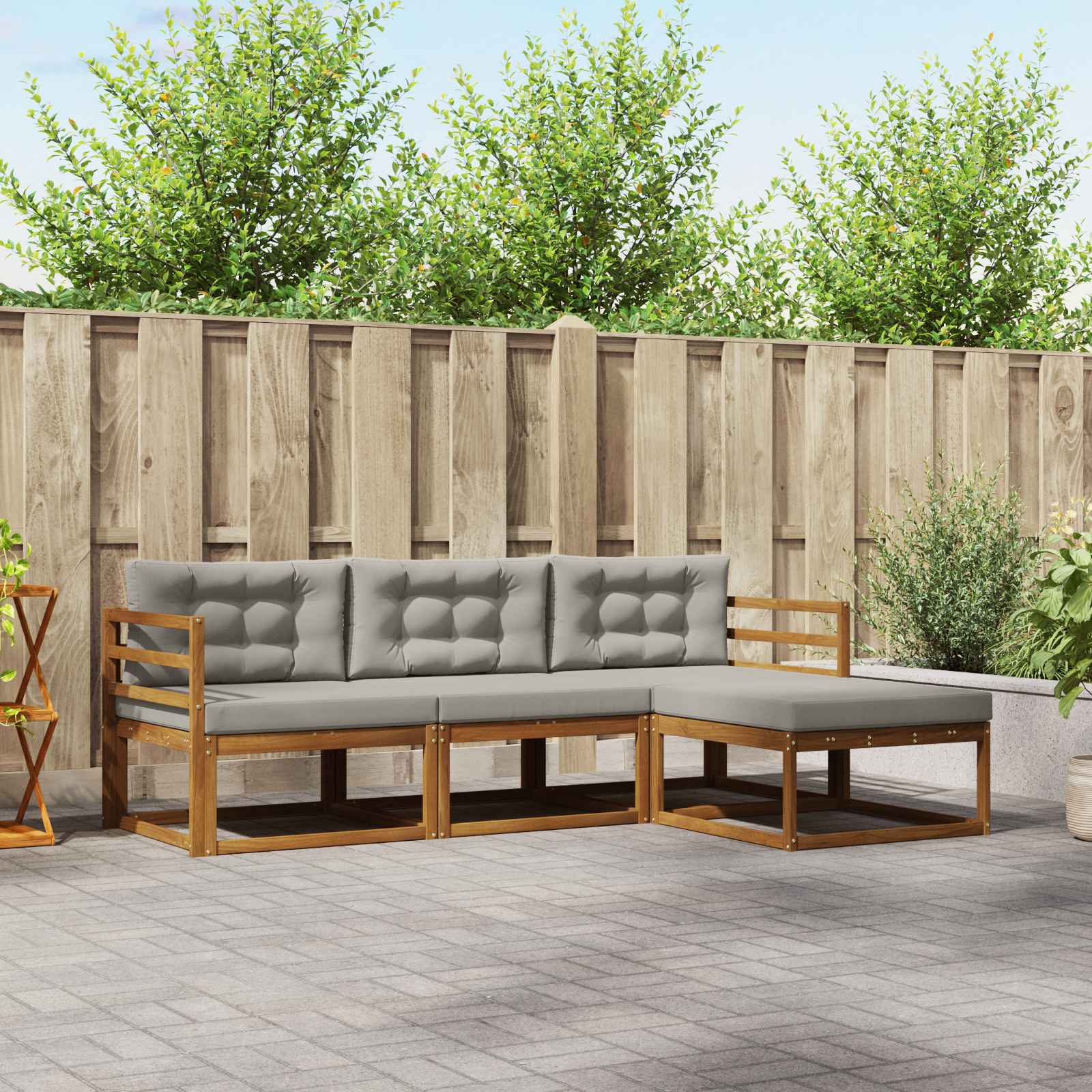 Buiten bankenset met kussen 4 pcs Natuurlijk en Lichtgrijs