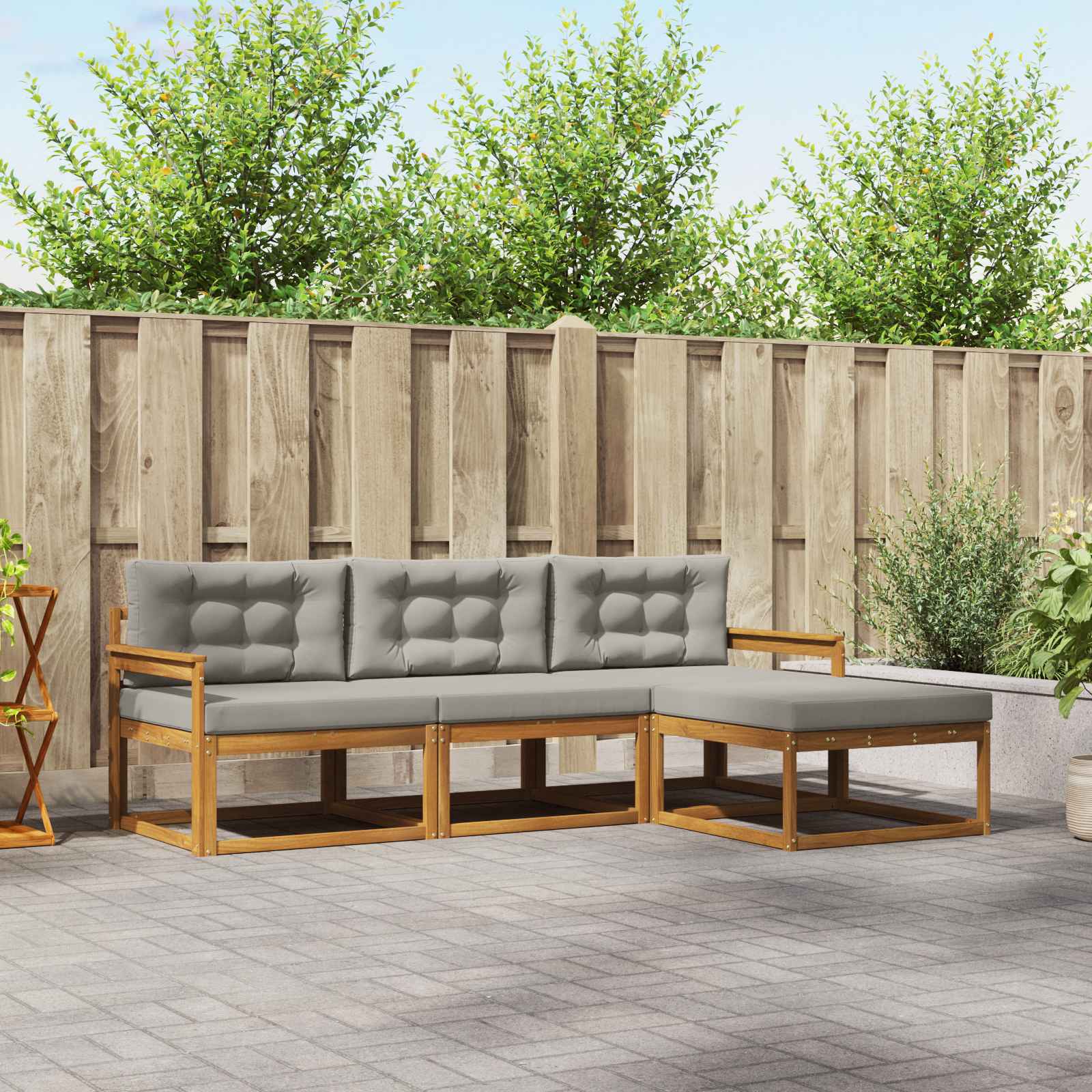 Buiten bankenset met kussen 4 pcs Natuurlijk en Lichtgrijs