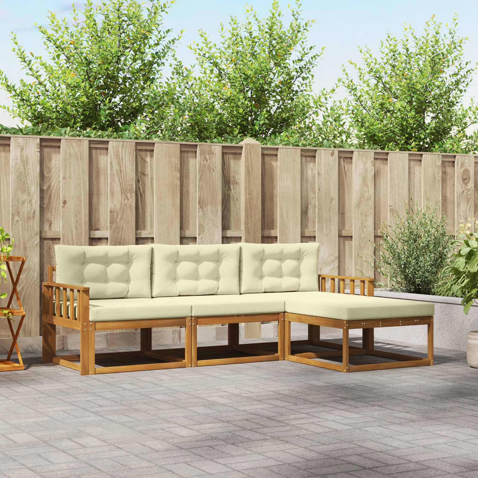 Buiten bankenset met kussen 4 pcs Natuurlijk en Crème