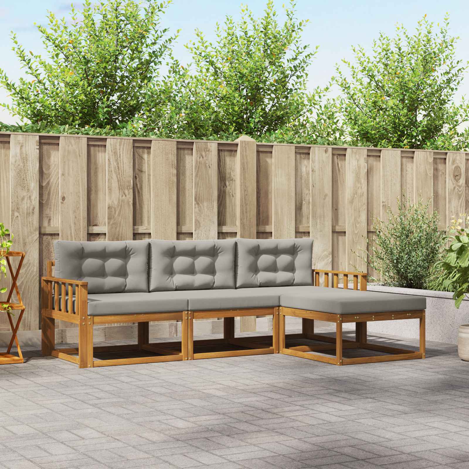 Buiten bankenset met kussen 4 pcs Natuurlijk en Lichtgrijs