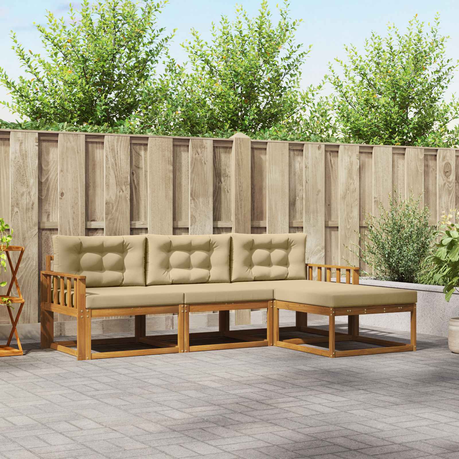Buiten bankenset met kussen 4 pcs Natuurlijk en Beige – afbeelding 1