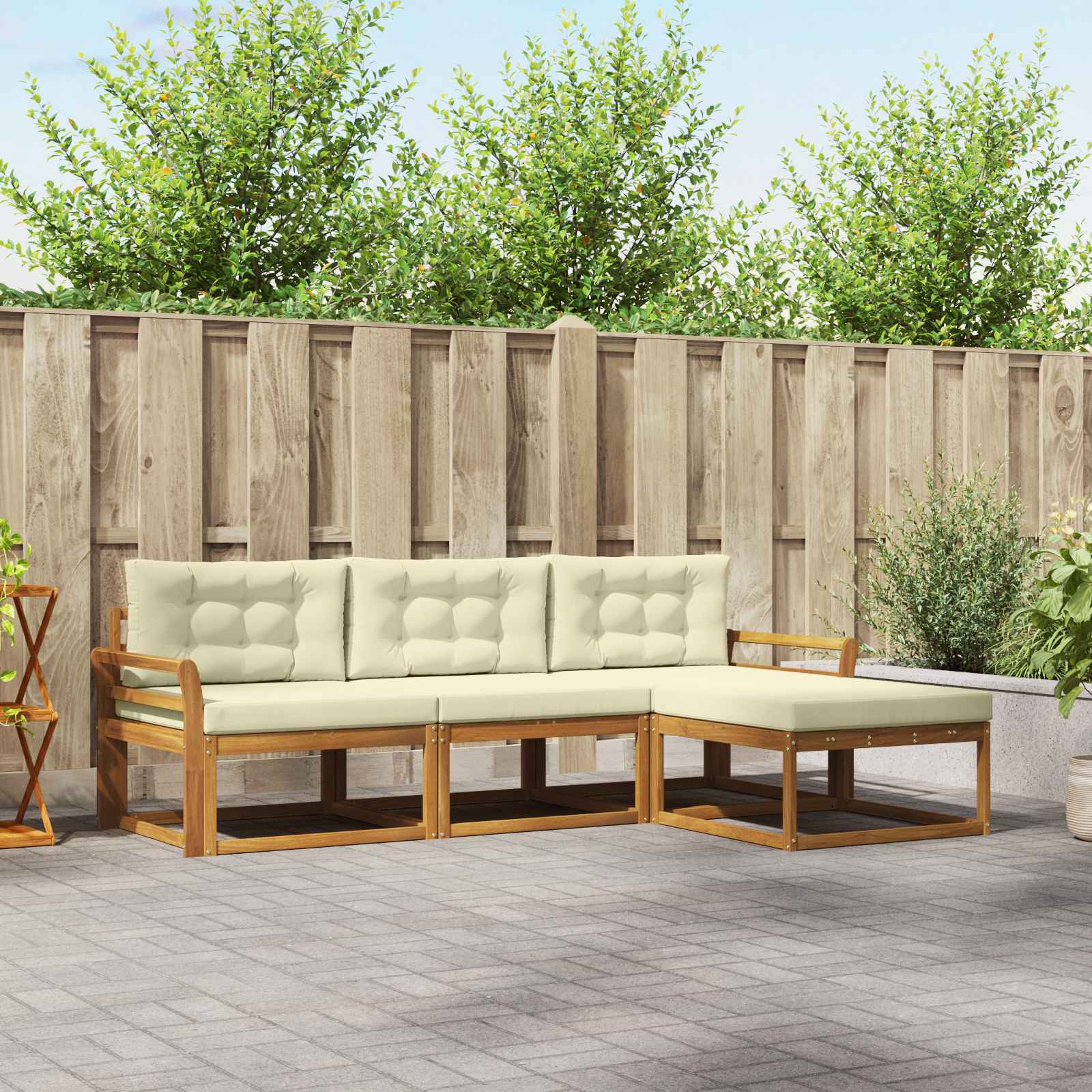 Buiten bankenset met kussen 4 pcs Natuurlijk en Crème