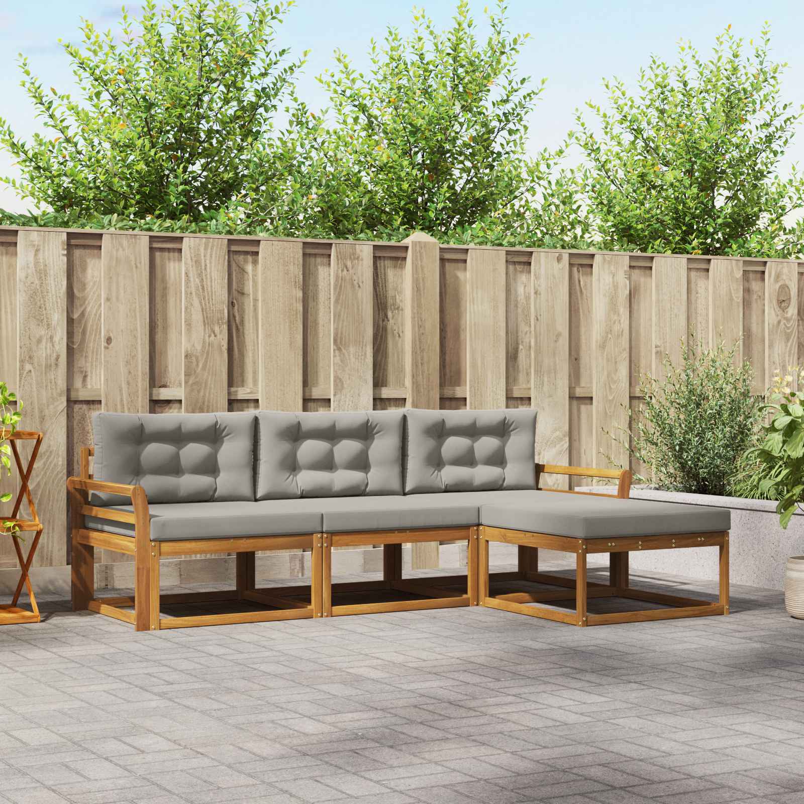Buiten bankenset met kussen 4 pcs Natuurlijk en Lichtgrijs – afbeelding 1