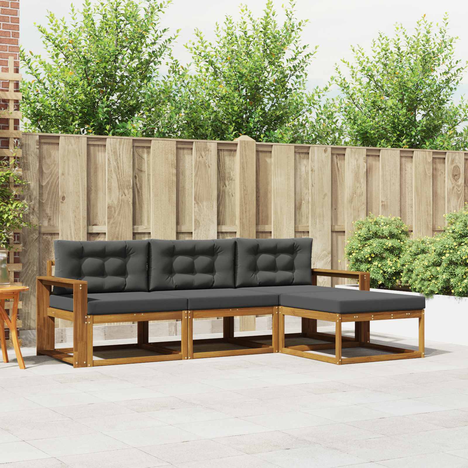 Buiten bankenset met kussen 4 pcs Natuurlijk en Antraciet