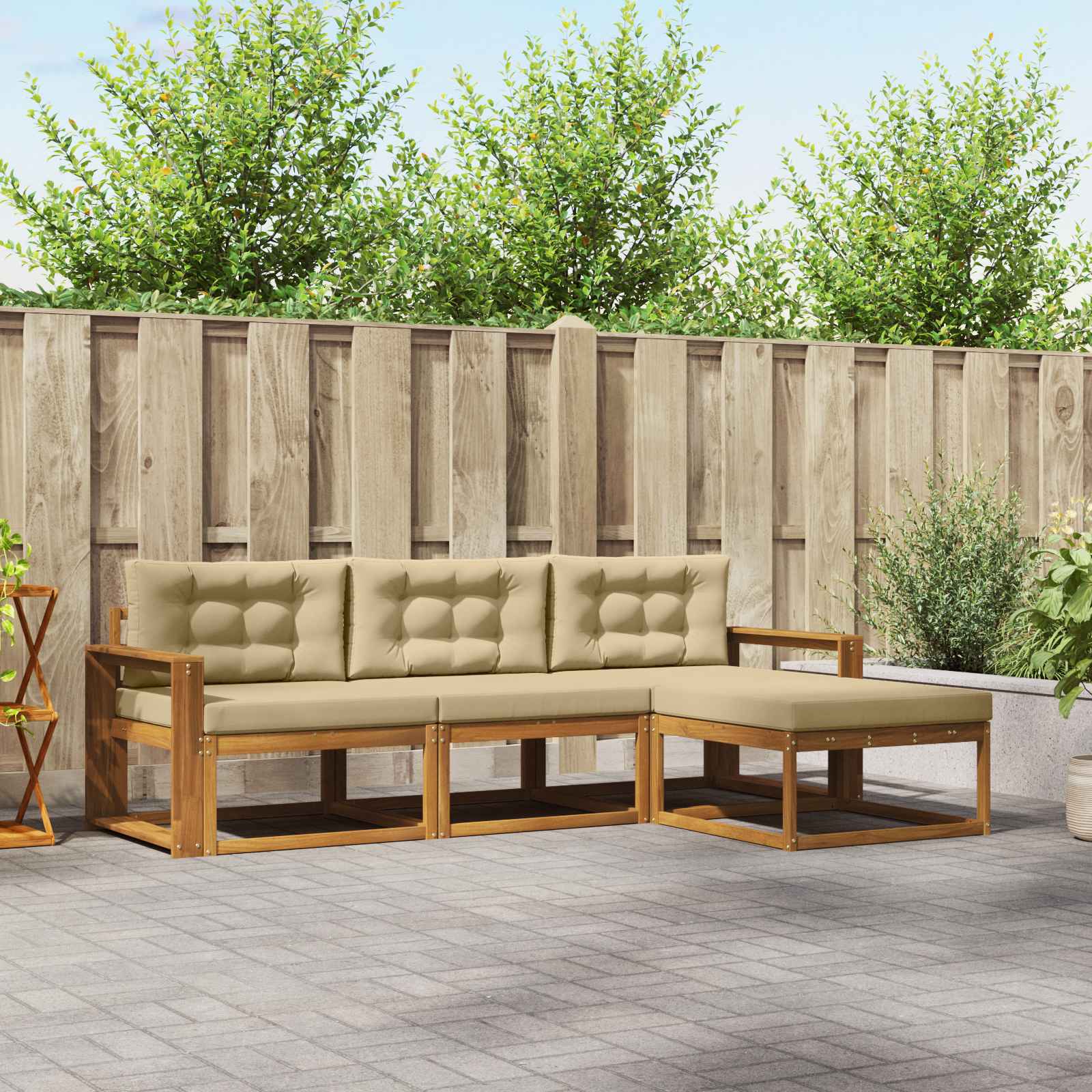 Buiten bankenset met kussen 4 pcs Natuurlijk en Beige