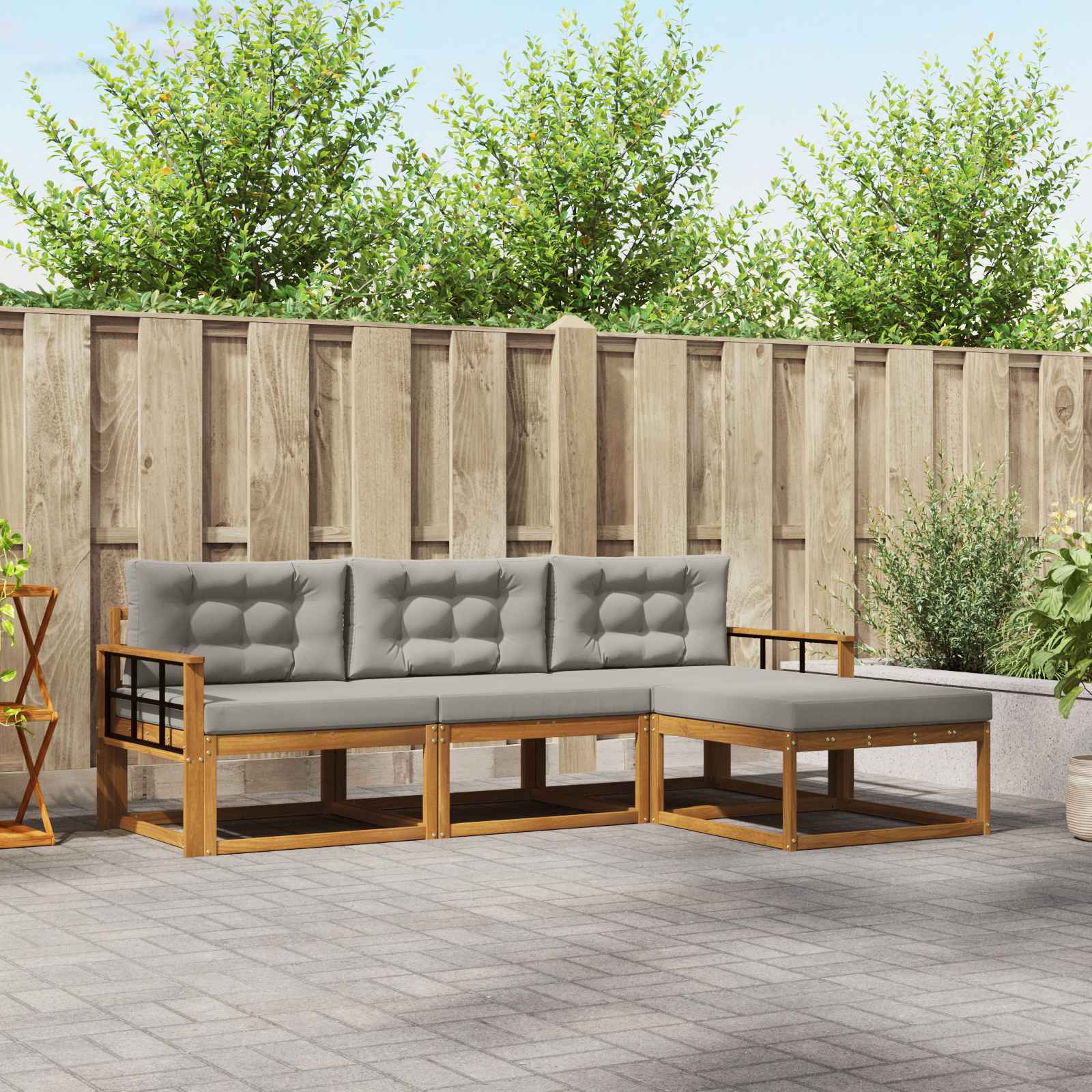 Buiten bankenset met kussen 4 pcs Natuurlijk en Lichtgrijs