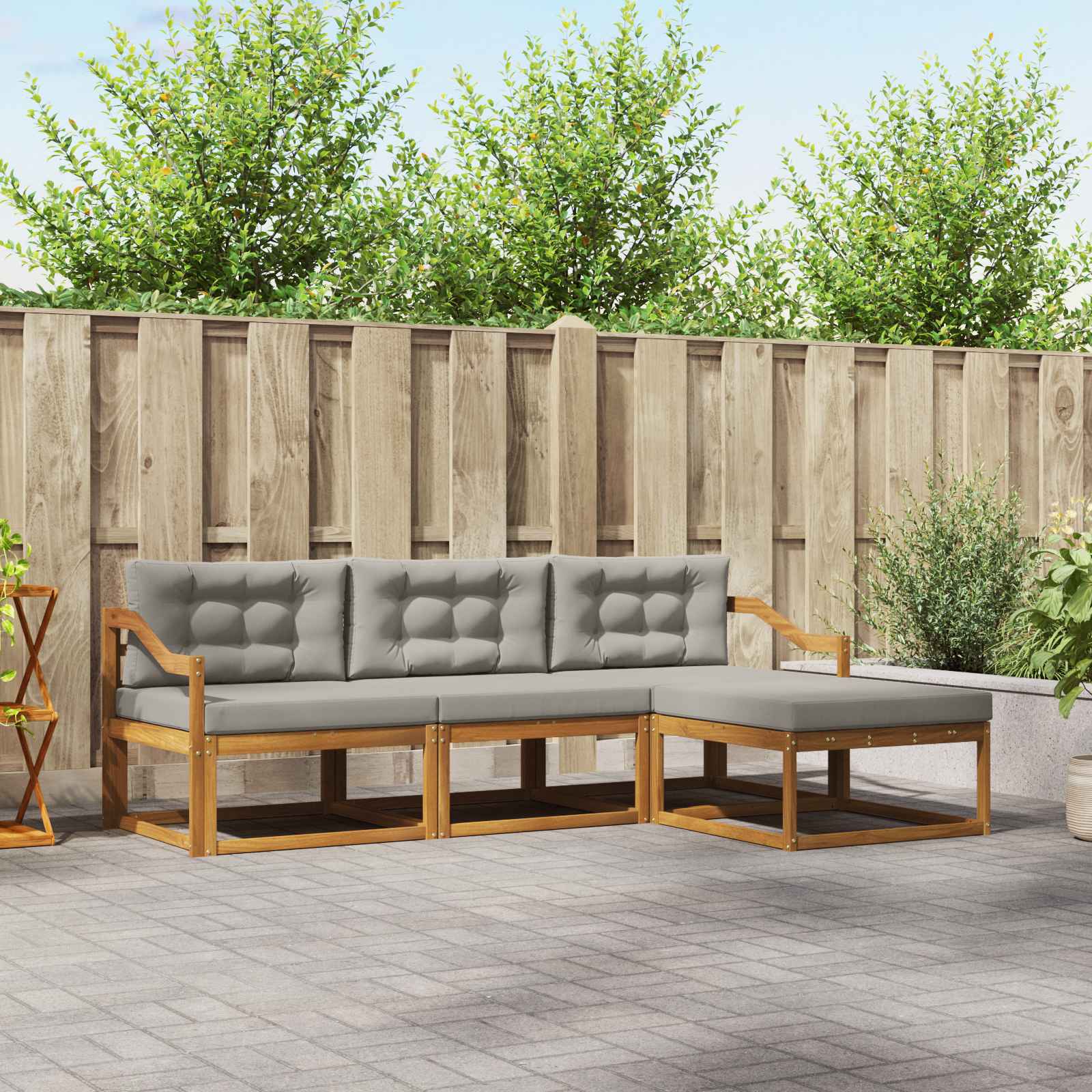 Buiten bankenset met kussen 4 pcs Natuurlijk en Lichtgrijs