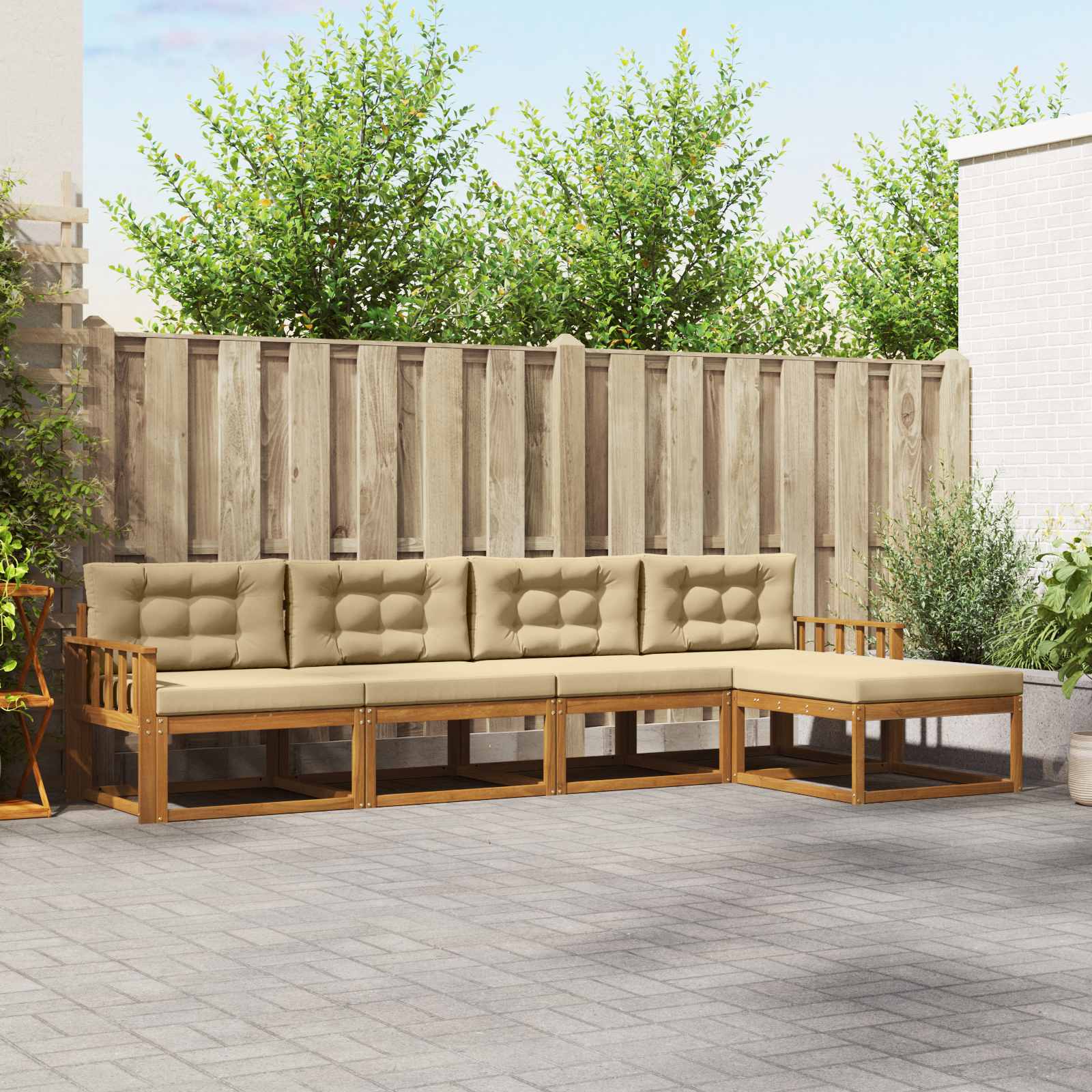 Buiten bankenset met kussen 5 pcs Natuurlijk en Beige – afbeelding 1