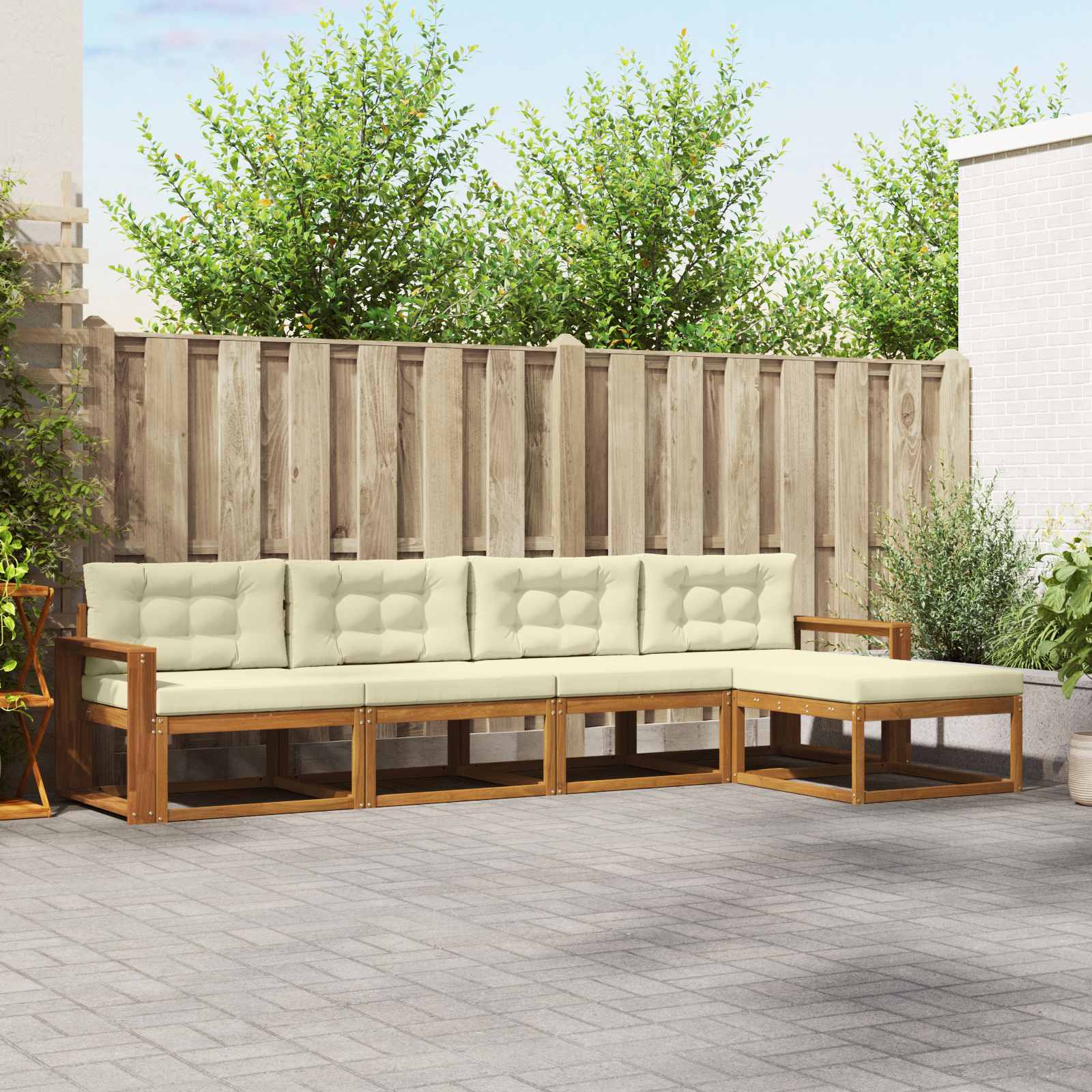 Buiten bankenset met kussen 5 pcs Natuurlijk en Crème – afbeelding 1