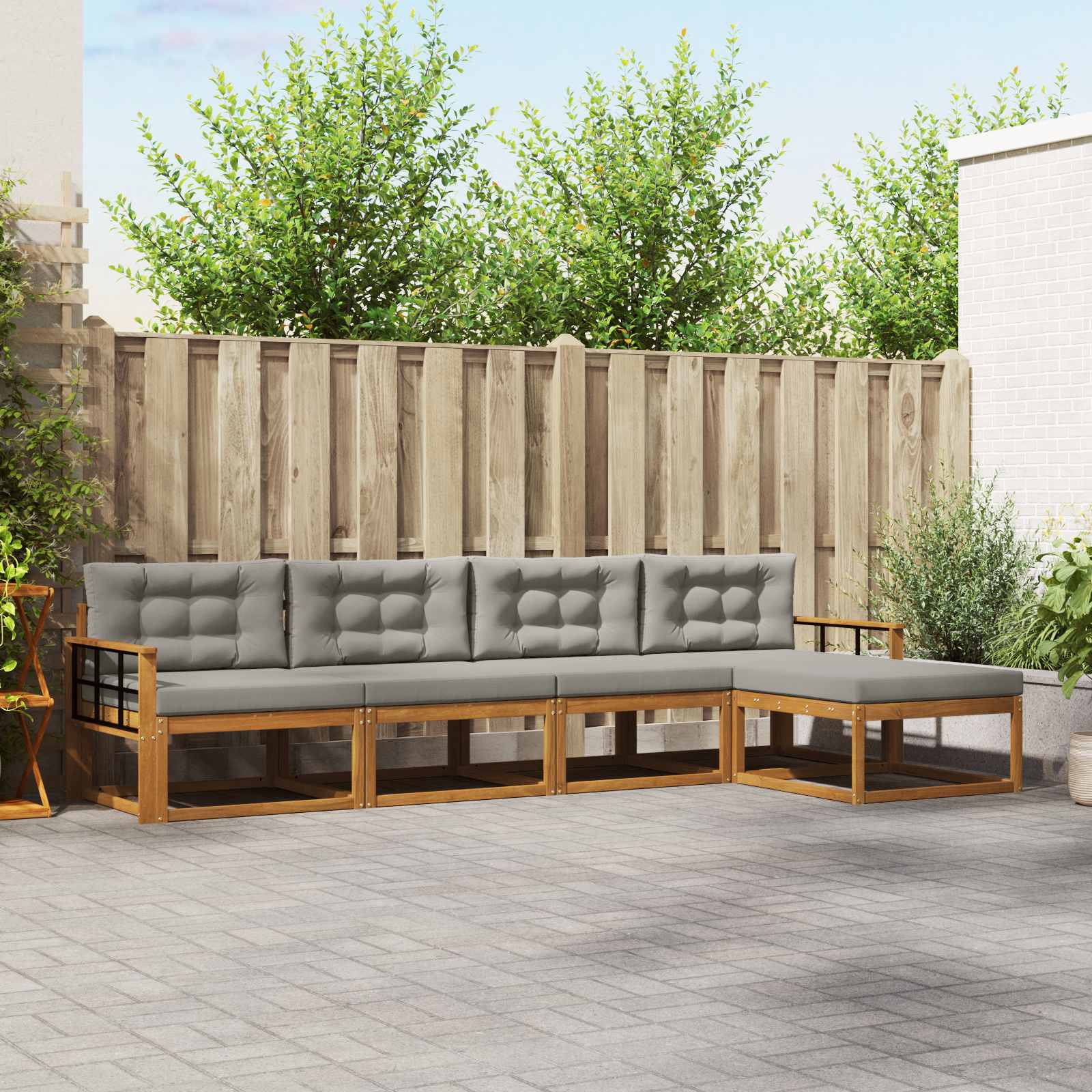 Buiten bankenset met kussen 5 pcs Natuurlijk en Lichtgrijs – afbeelding 1