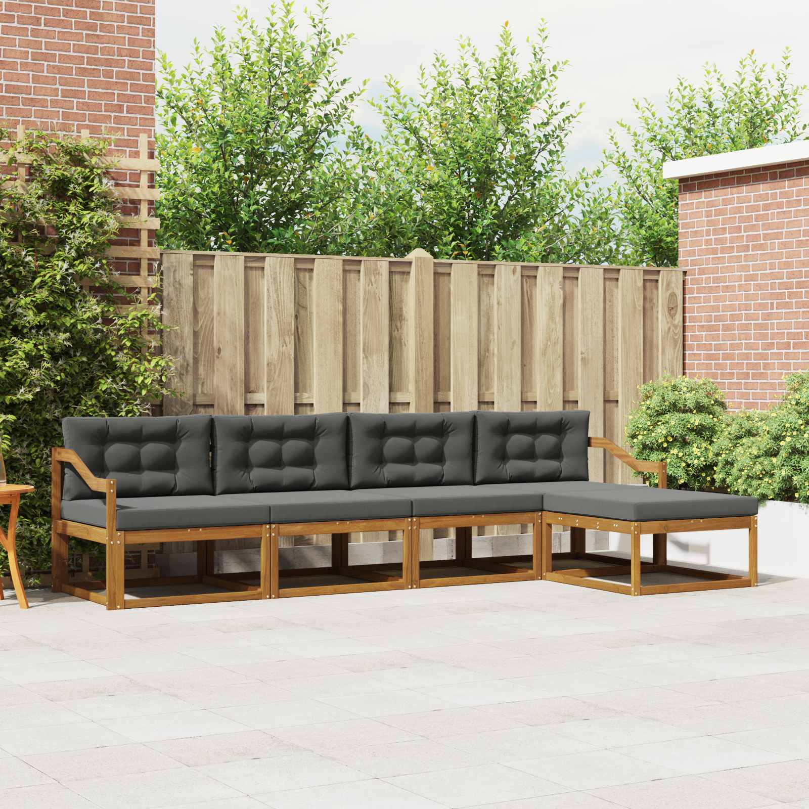 Buiten bankenset met kussen 5 pcs Natuurlijk en Antraciet