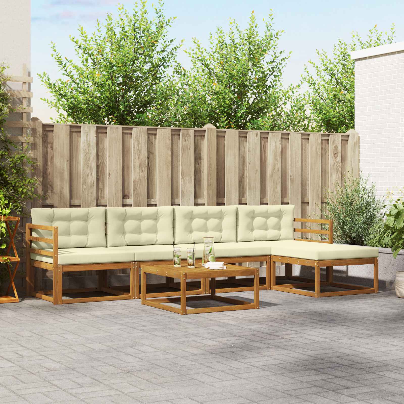 Buiten bankenset met kussen 6 pcs Natuurlijk en Crème – afbeelding 1