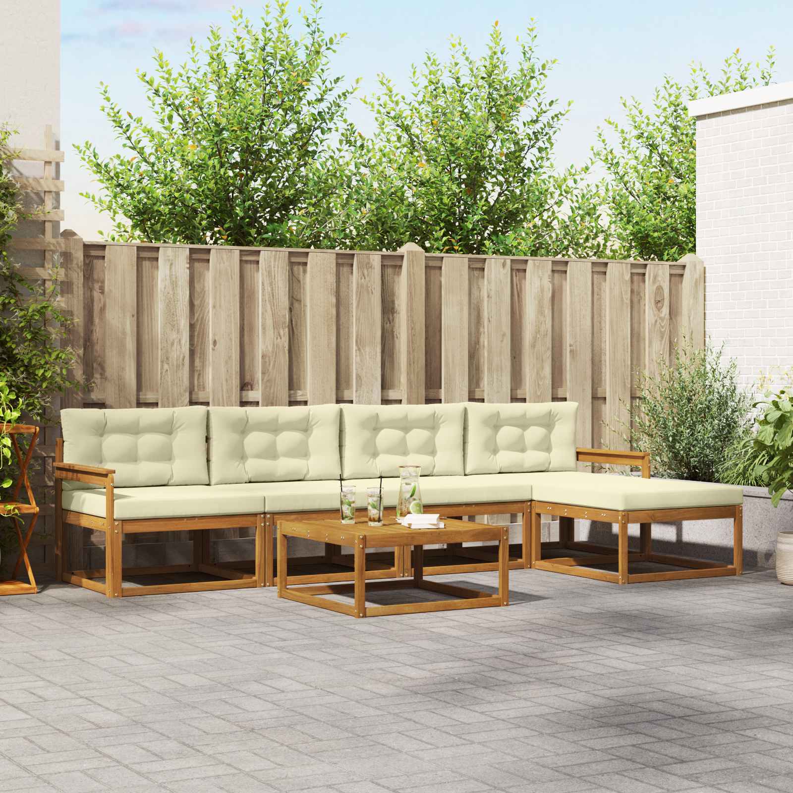 Buiten bankenset met kussen 6 pcs Natuurlijk en Crème – afbeelding 1