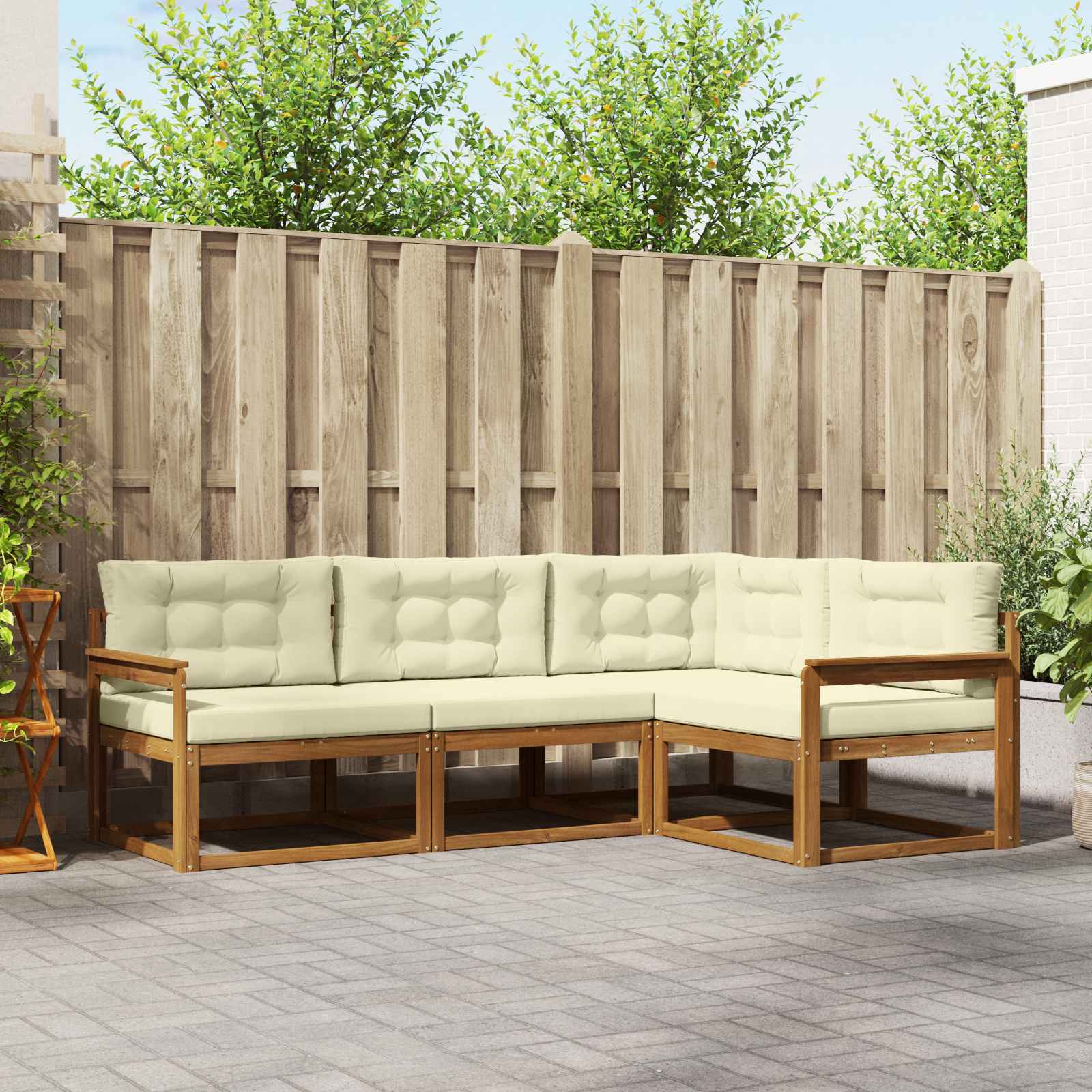 Buiten bankenset met kussen 4 pcs Natuurlijk en Crème – afbeelding 1