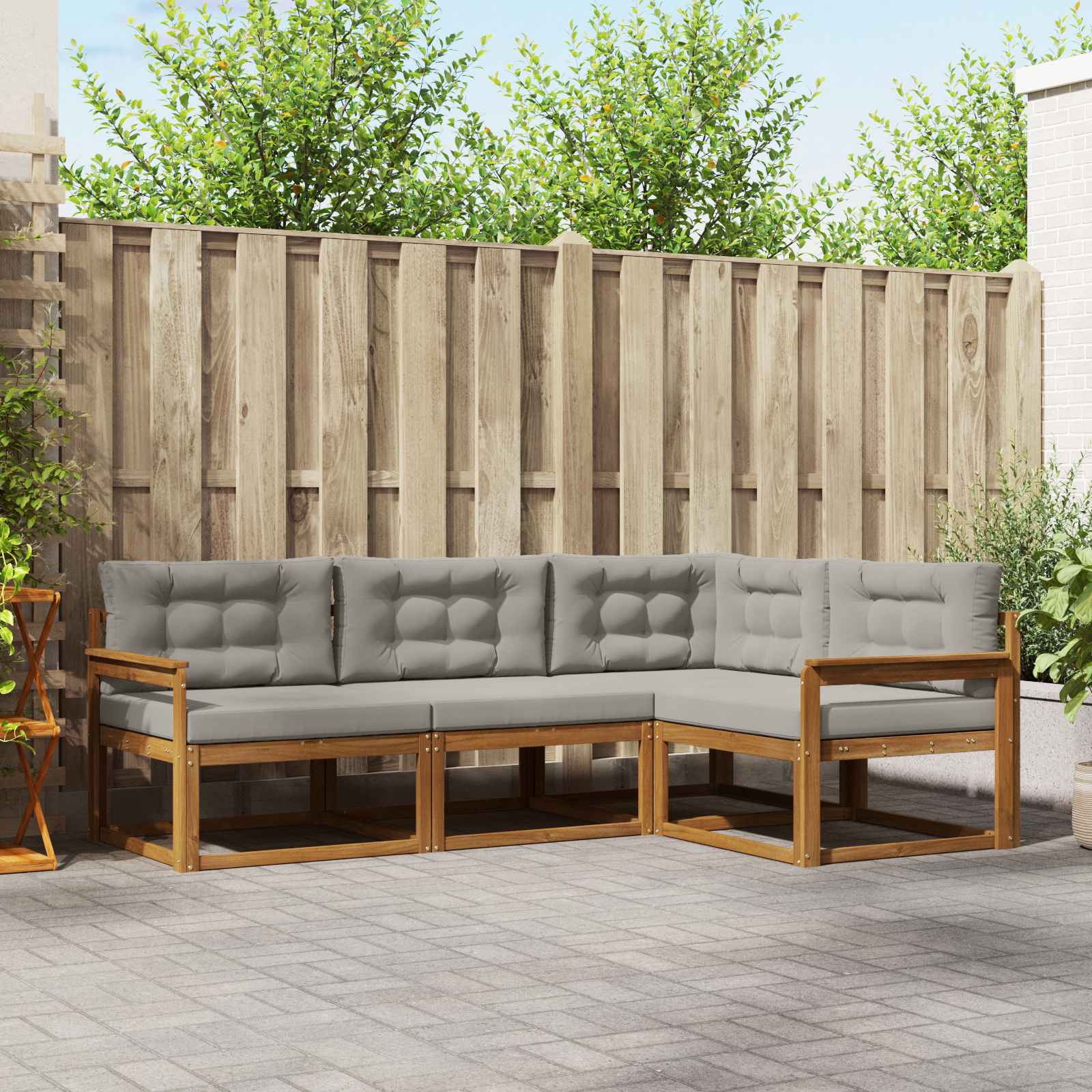 Buiten bankenset met kussen 4 pcs Natuurlijk en Lichtgrijs