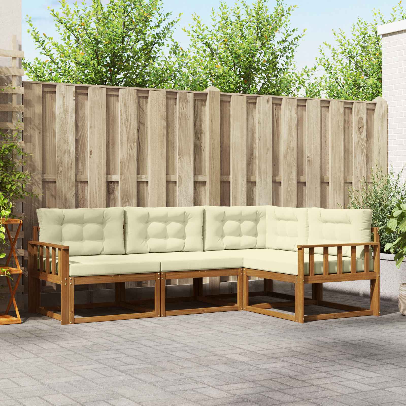 Buiten bankenset met kussen 4 pcs Natuurlijk en Crème – afbeelding 1