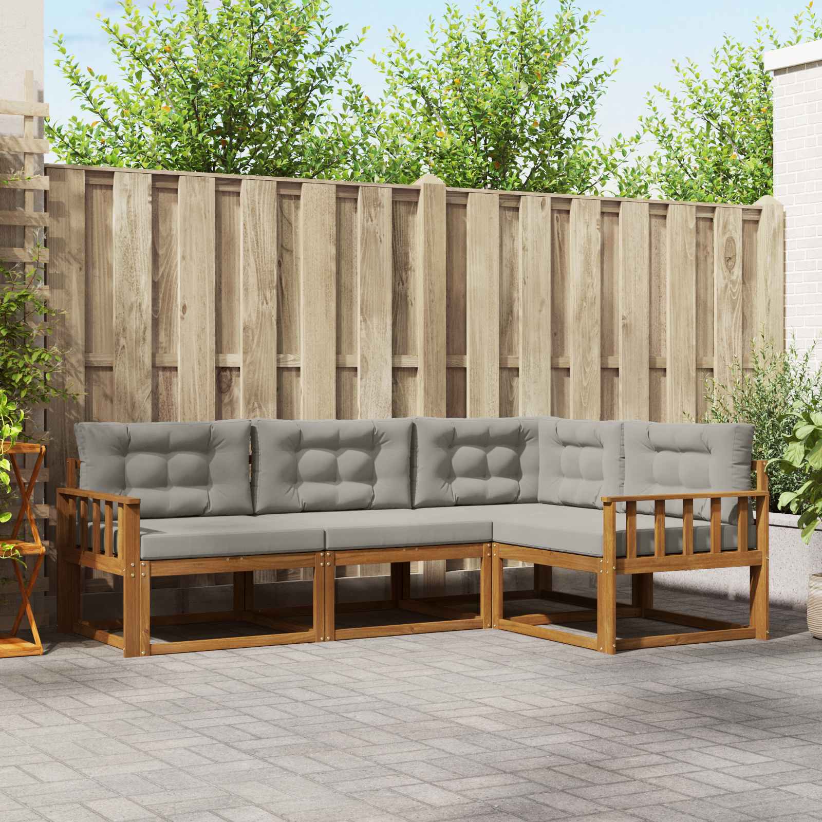 Buiten bankenset met kussen 4 pcs Natuurlijk en Lichtgrijs – afbeelding 1