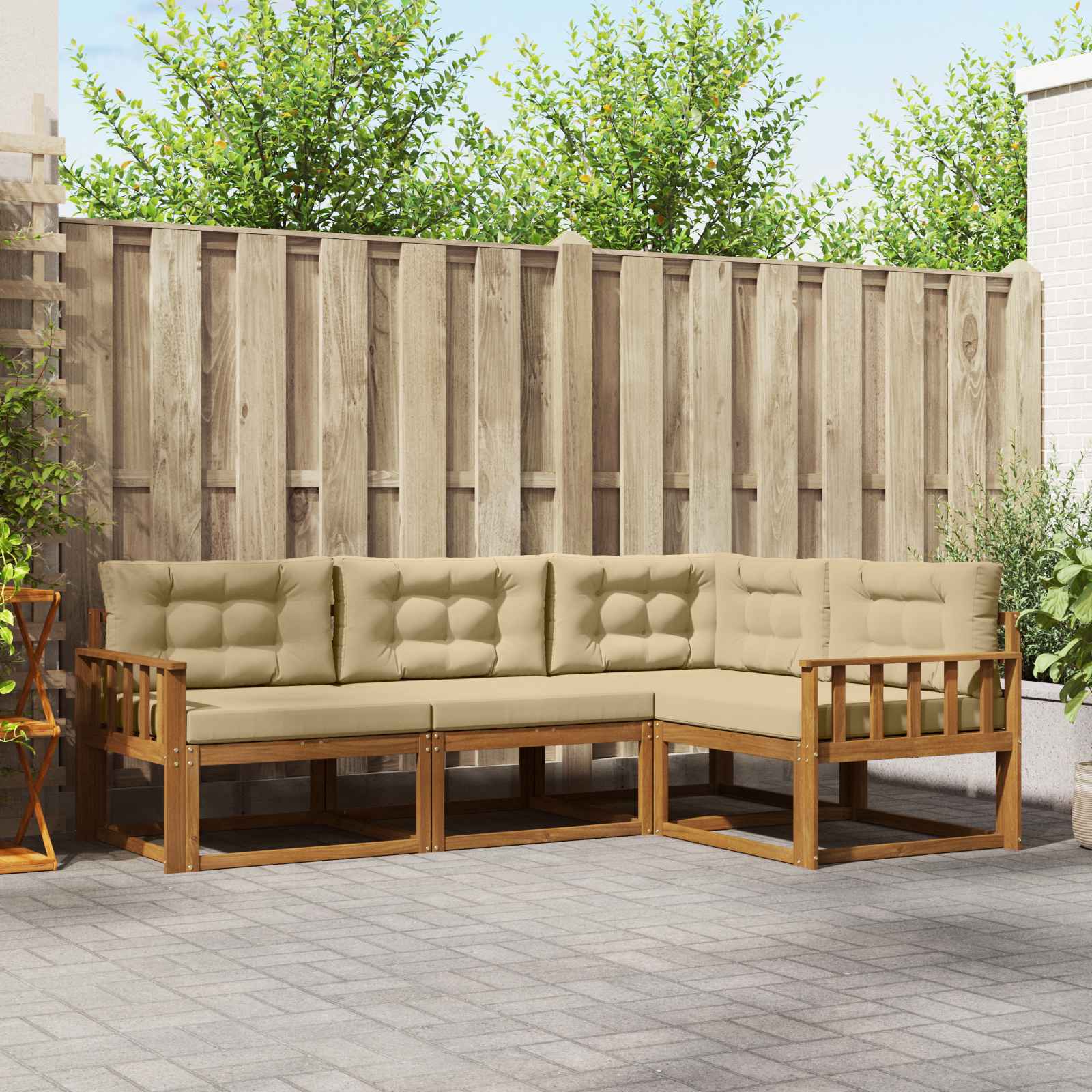 Buiten bankenset met kussen 4 pcs Natuurlijk en Beige – afbeelding 1