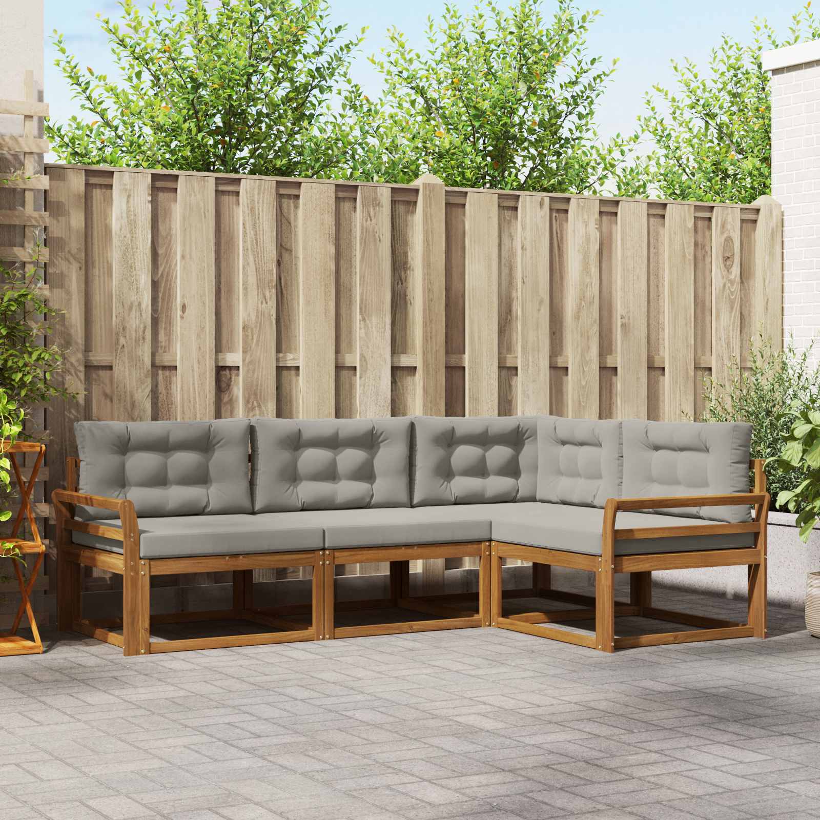 Buiten bankenset met kussen 4 pcs Natuurlijk en Lichtgrijs