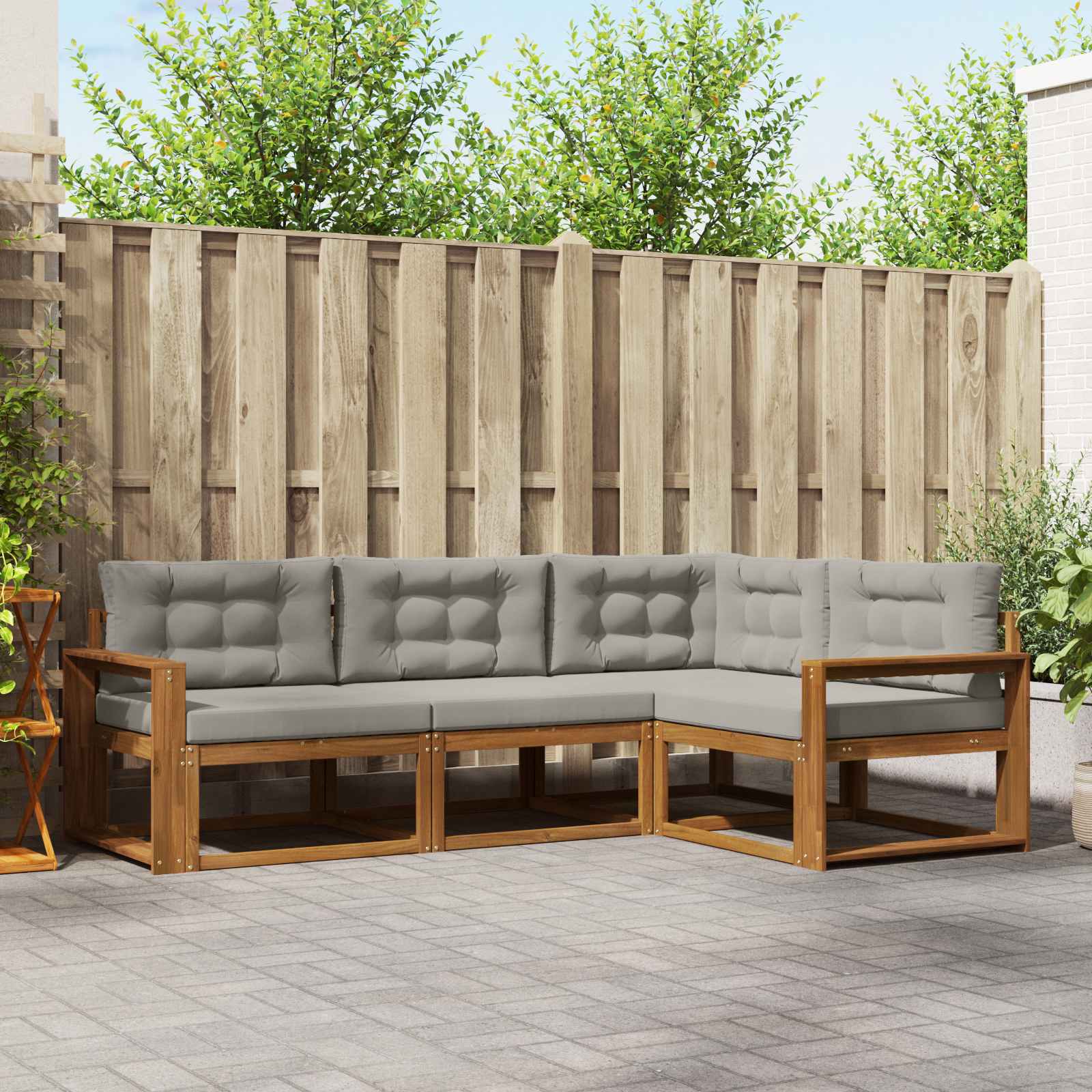 Buiten bankenset met kussen 4 pcs Natuurlijk en Lichtgrijs