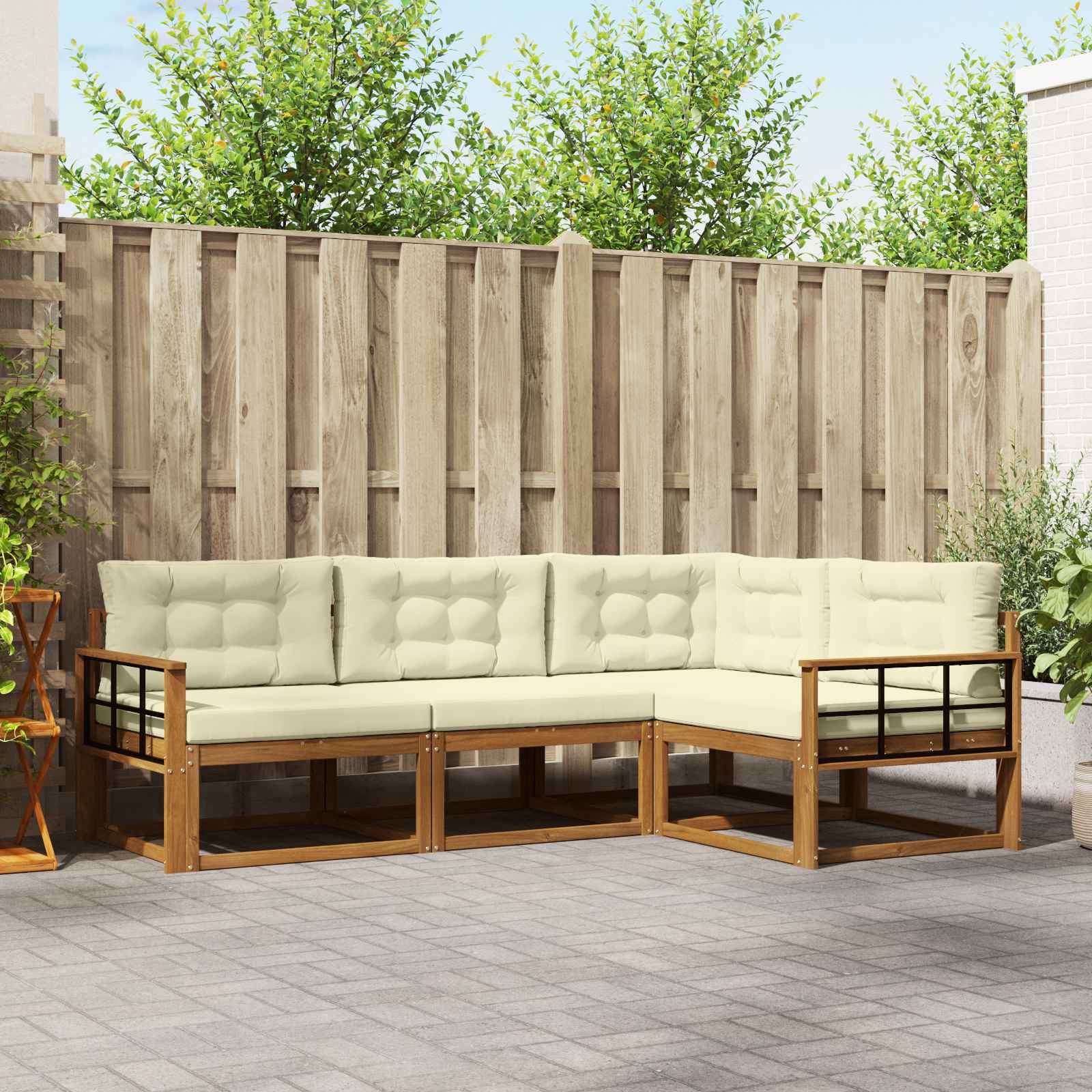 Buiten bankenset met kussen 4 pcs Natuurlijk en Crème