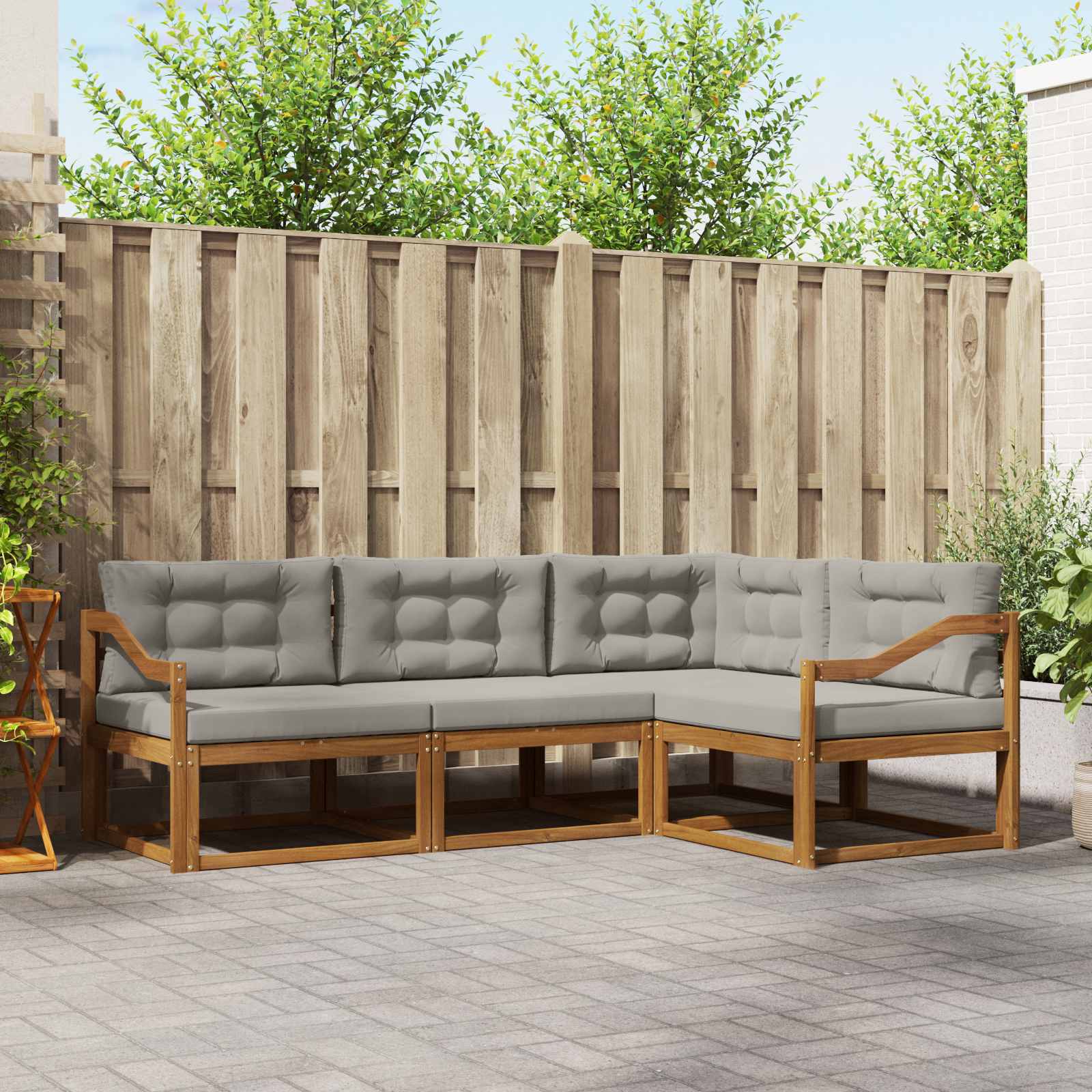 Buiten bankenset met kussen 4 pcs Natuurlijk en Lichtgrijs