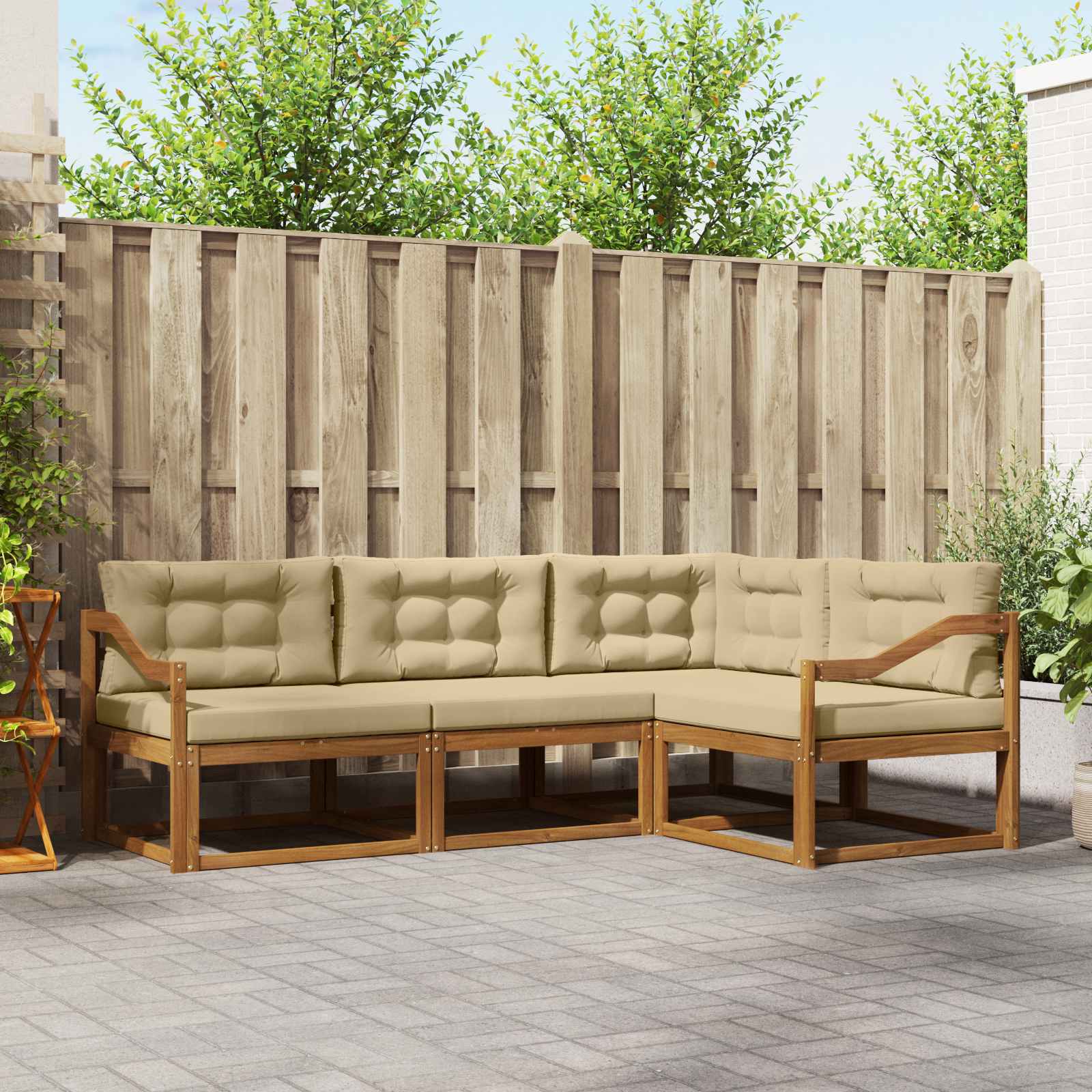 Buiten bankenset met kussen 4 pcs Natuurlijk en Beige