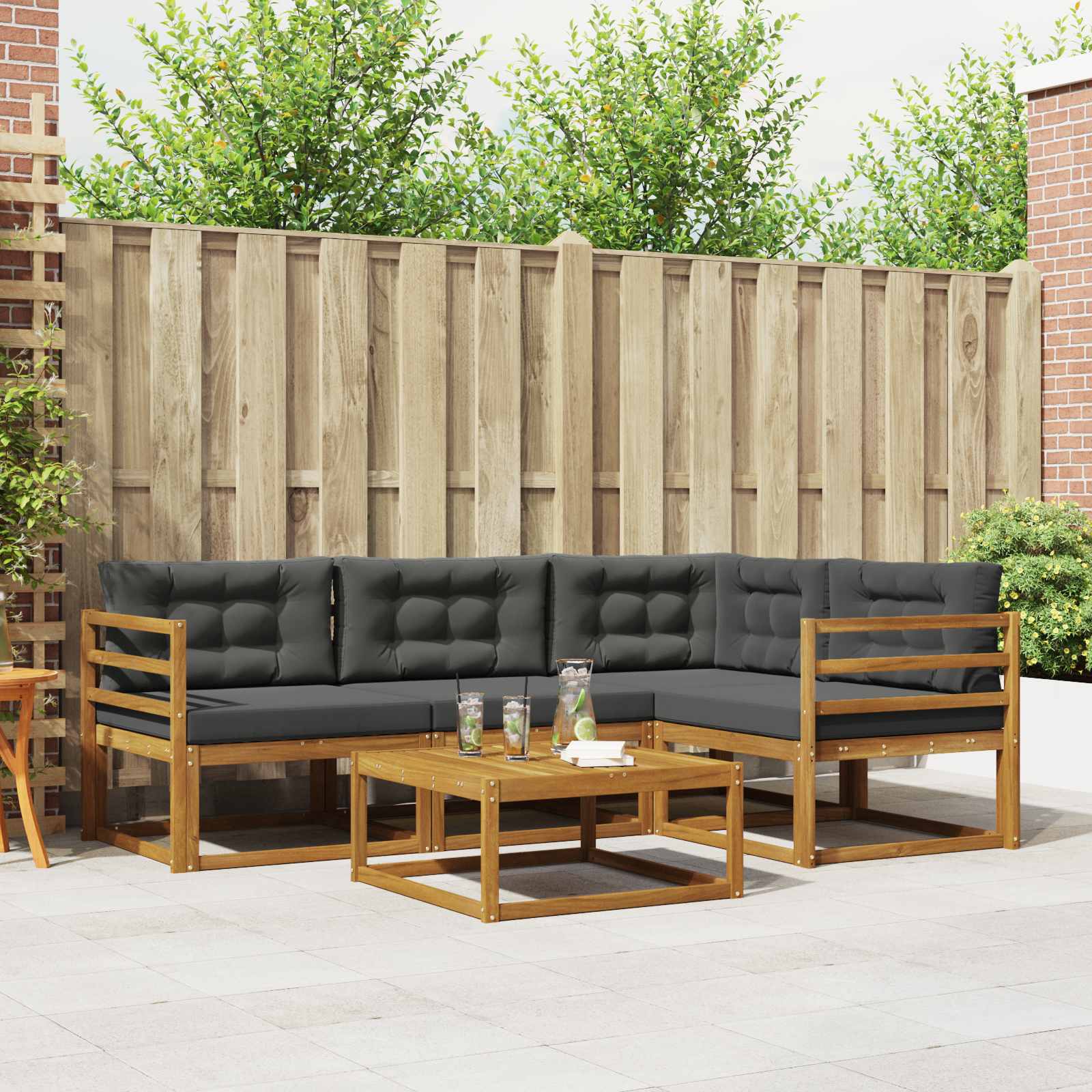 Buiten bankenset met kussen 5 pcs Natuurlijk en Antraciet