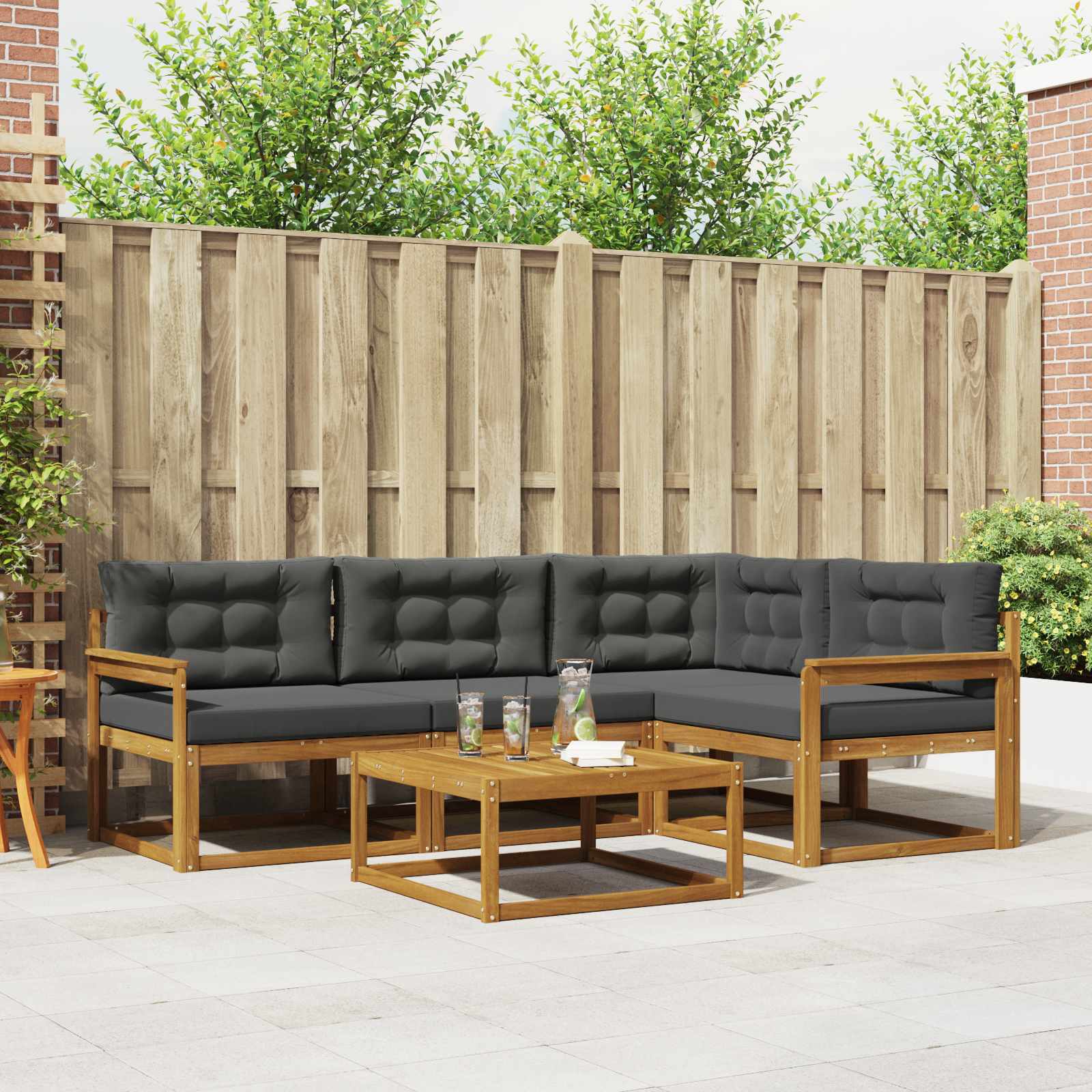 Buiten bankenset met kussen 5 pcs Natuurlijk en Antraciet – afbeelding 1